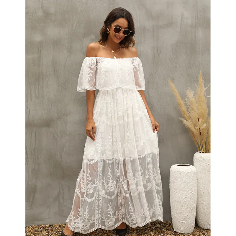 Delicate Floral Accents Elegant Lace Dress