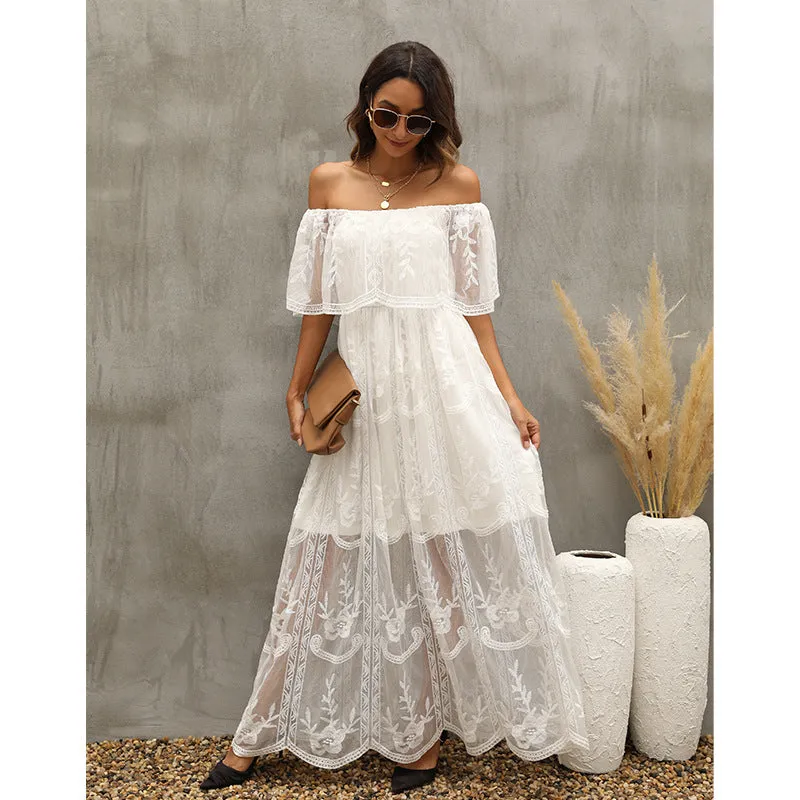 Delicate Floral Accents Elegant Lace Dress