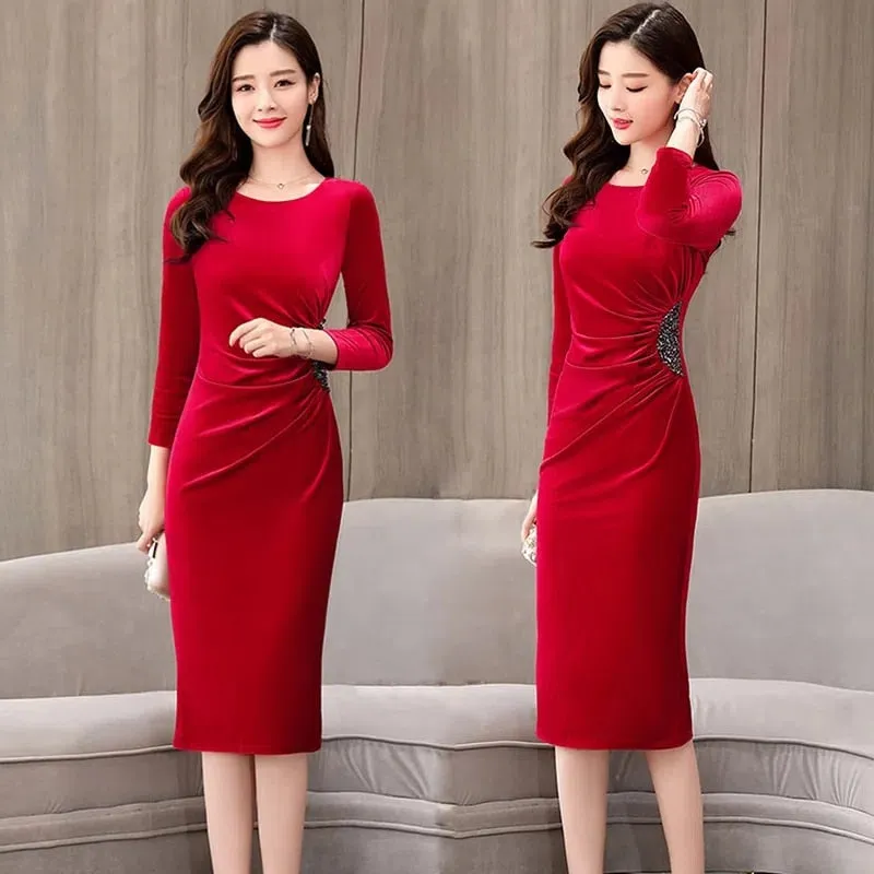 Elegant Long Sleeve Trendy Korean Evening Party Dress