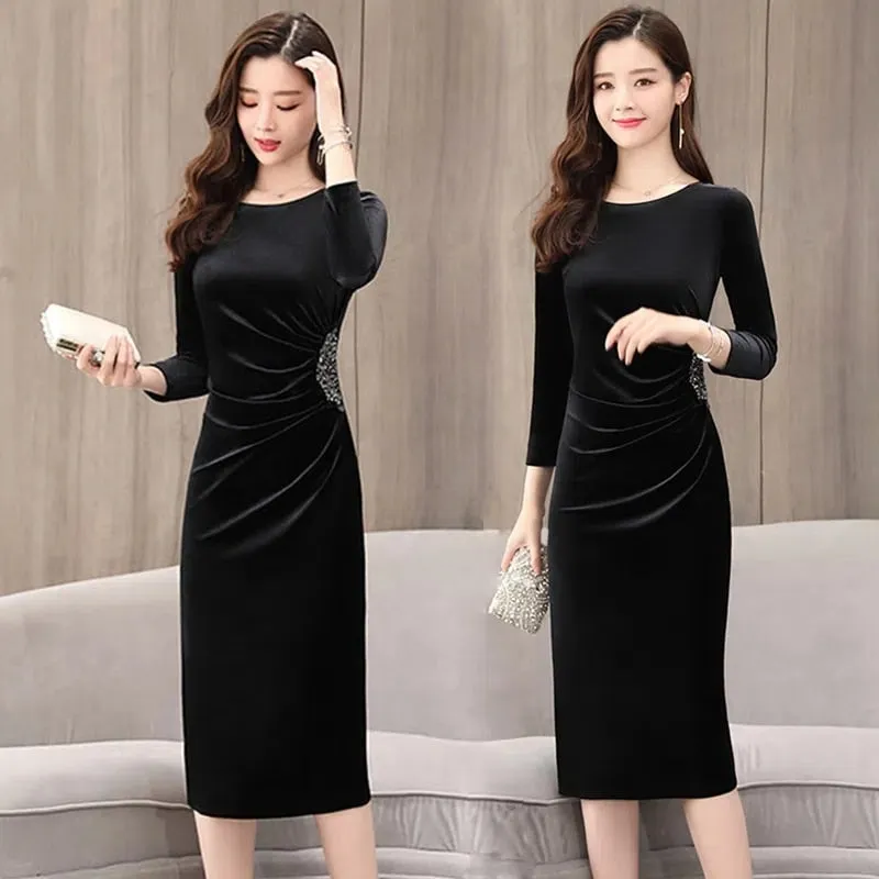 Elegant Long Sleeve Trendy Korean Evening Party Dress
