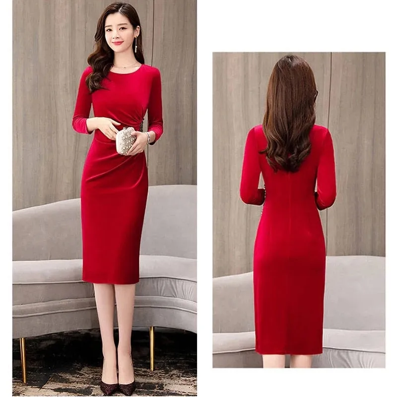 Elegant Long Sleeve Trendy Korean Evening Party Dress