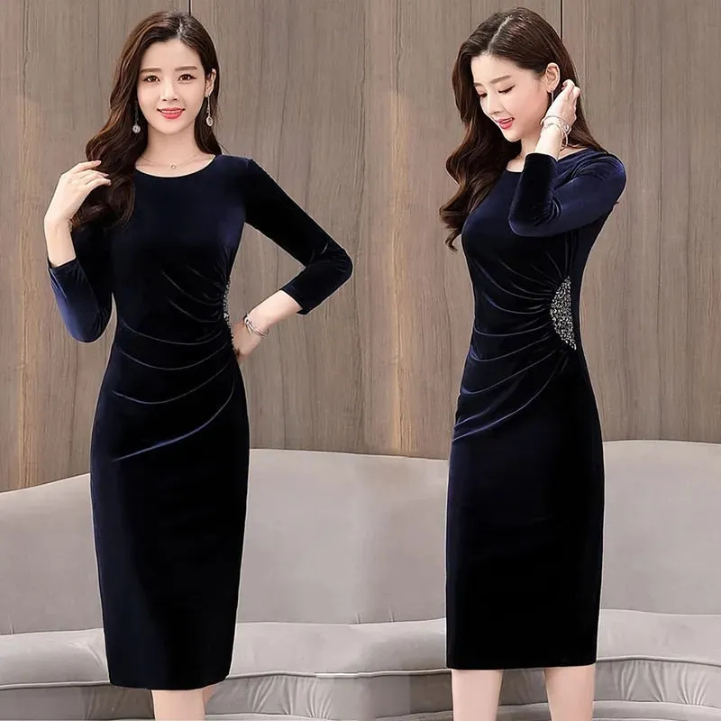 Elegant Long Sleeve Trendy Korean Evening Party Dress