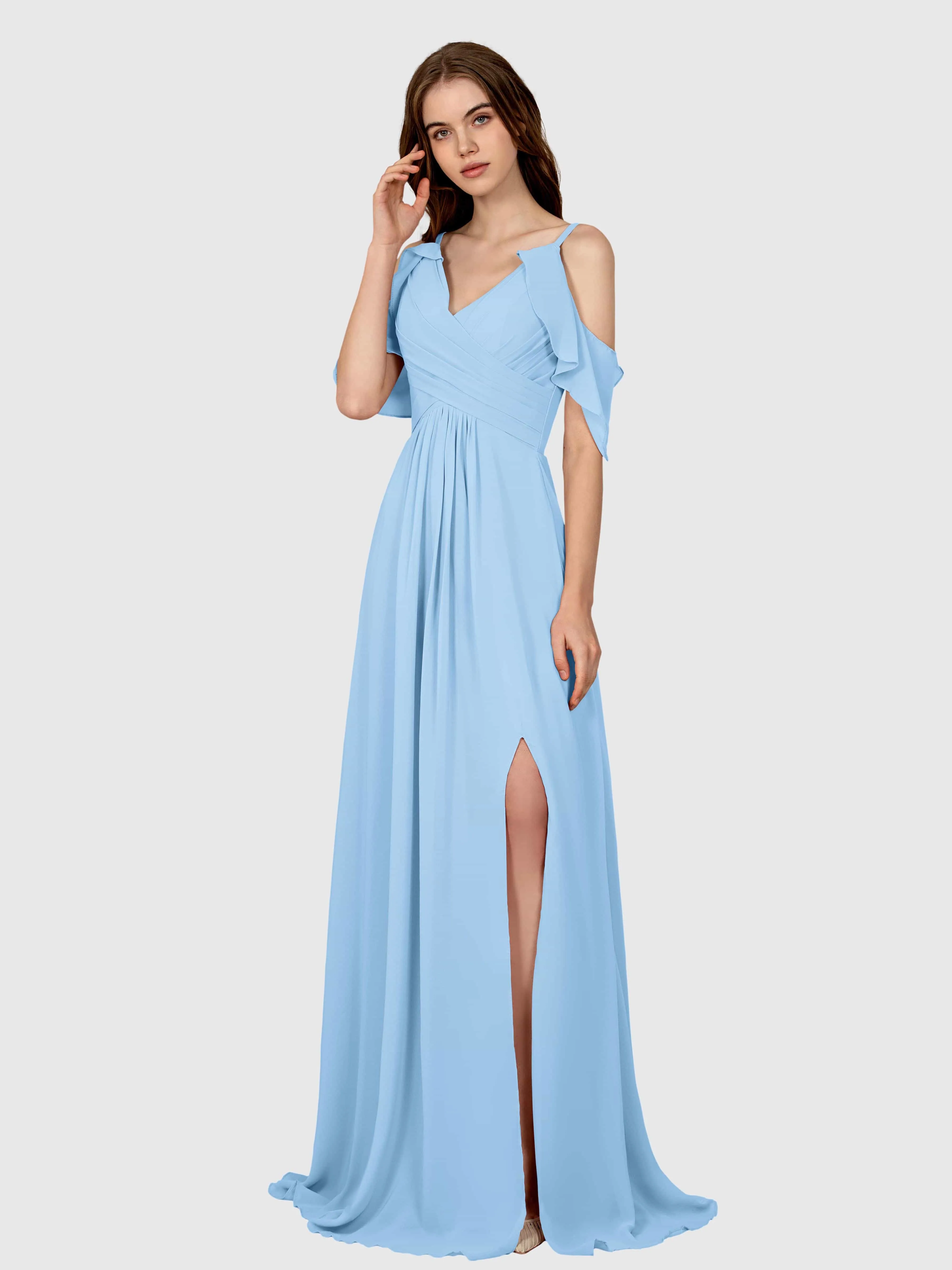 Evelyn Trendy Ruched Draped Sleeves Bridesmaid Dresses