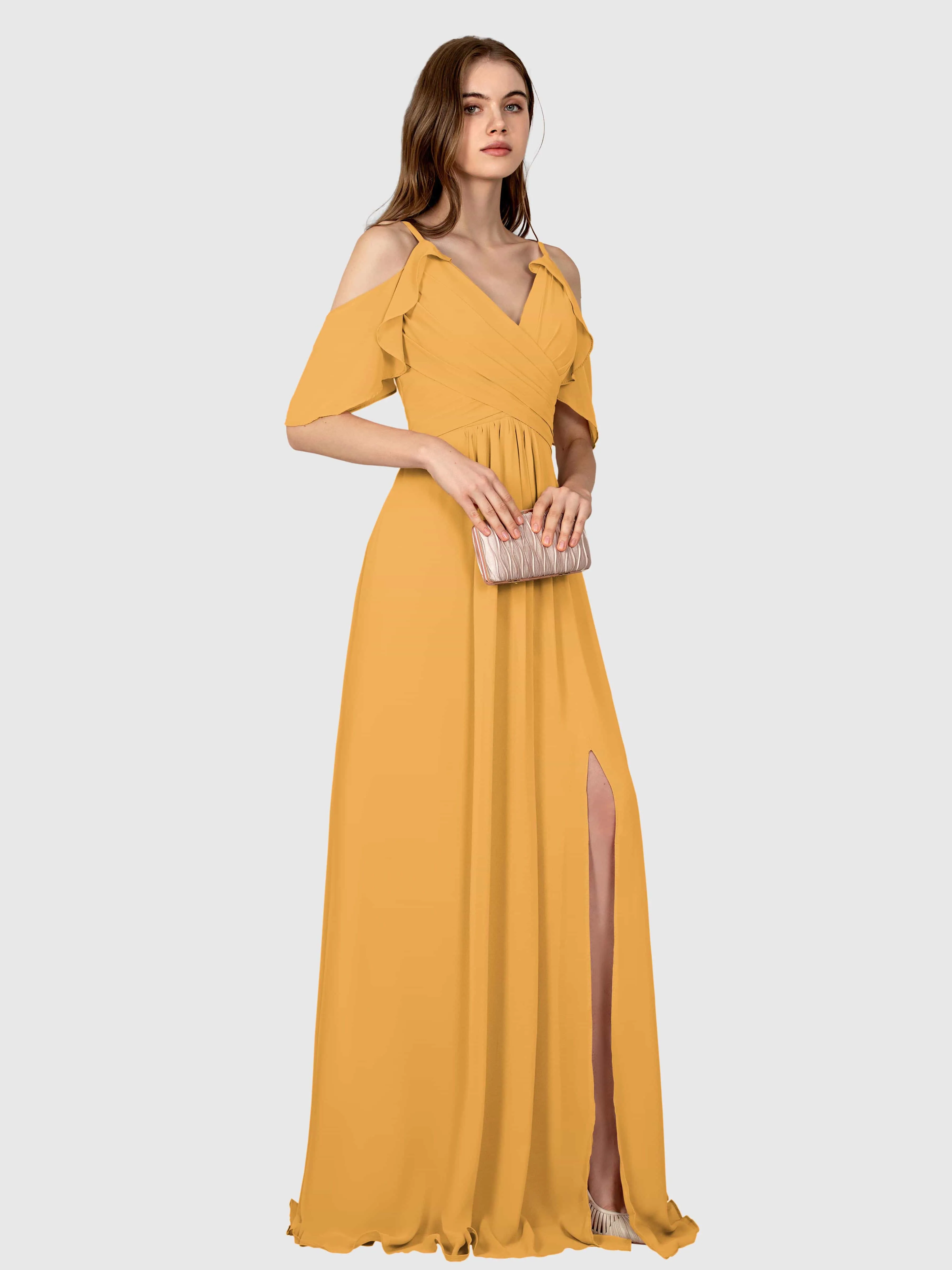 Evelyn Trendy Ruched Draped Sleeves Bridesmaid Dresses