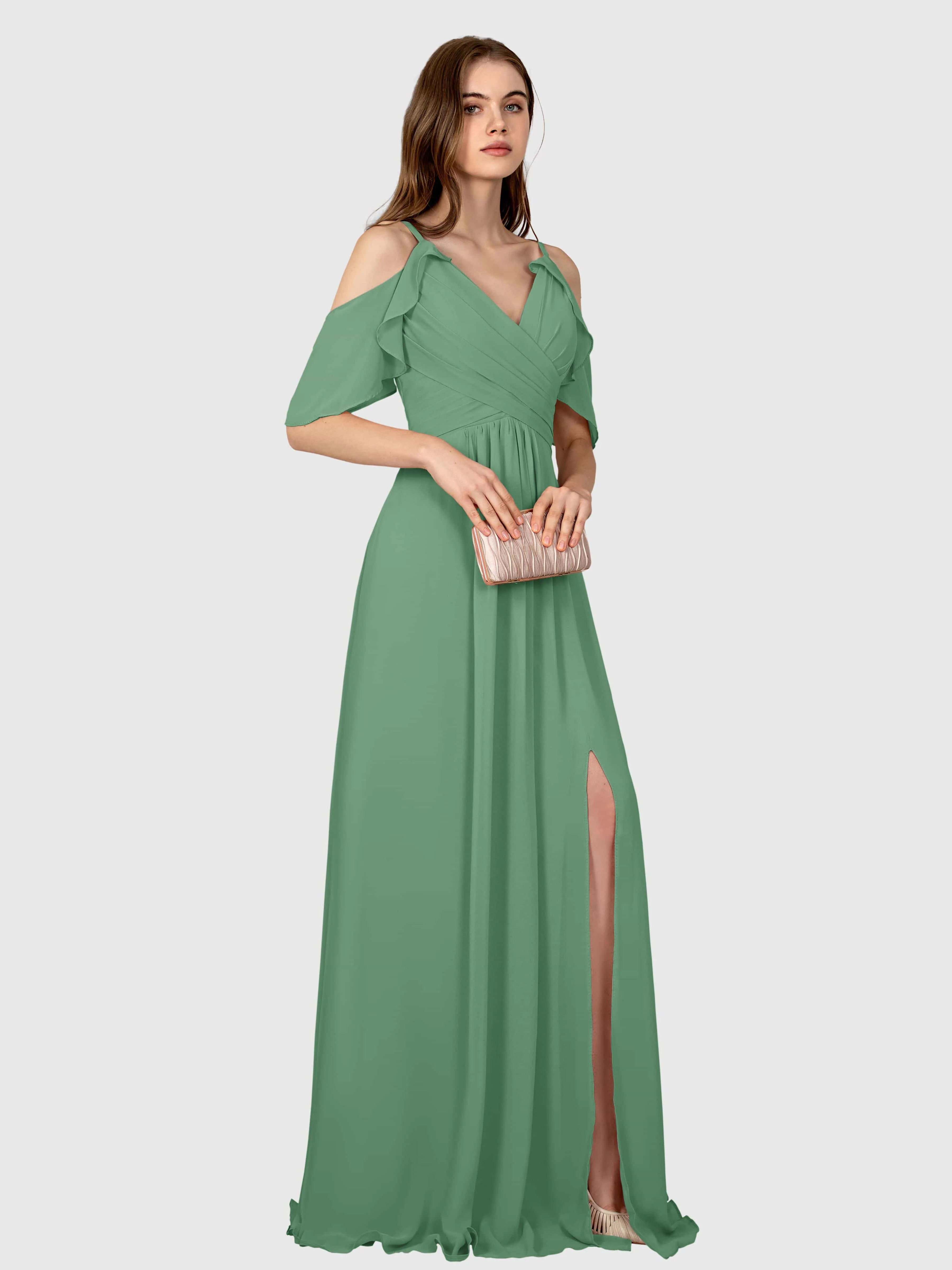Evelyn Trendy Ruched Draped Sleeves Bridesmaid Dresses