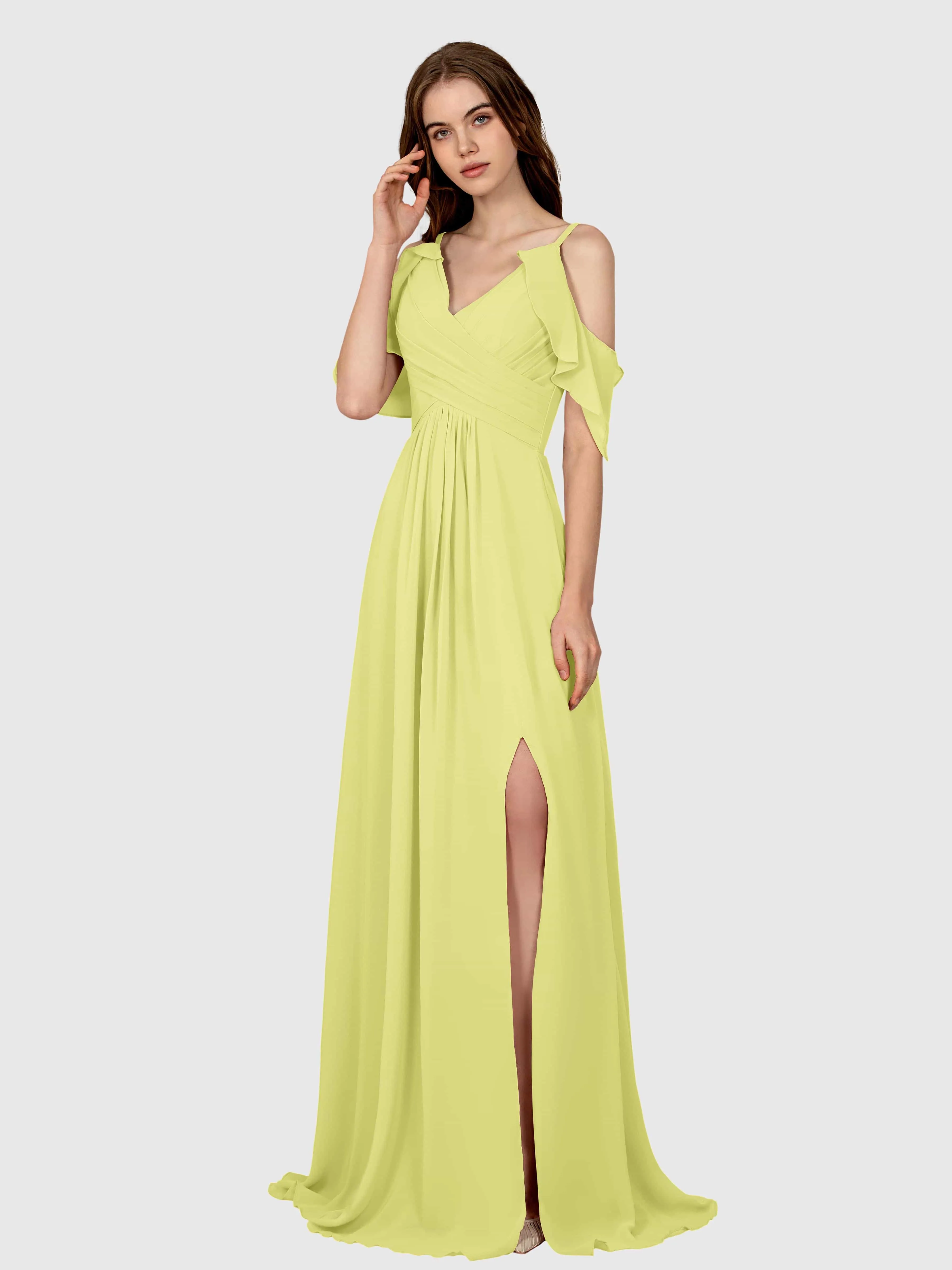 Evelyn Trendy Ruched Draped Sleeves Bridesmaid Dresses