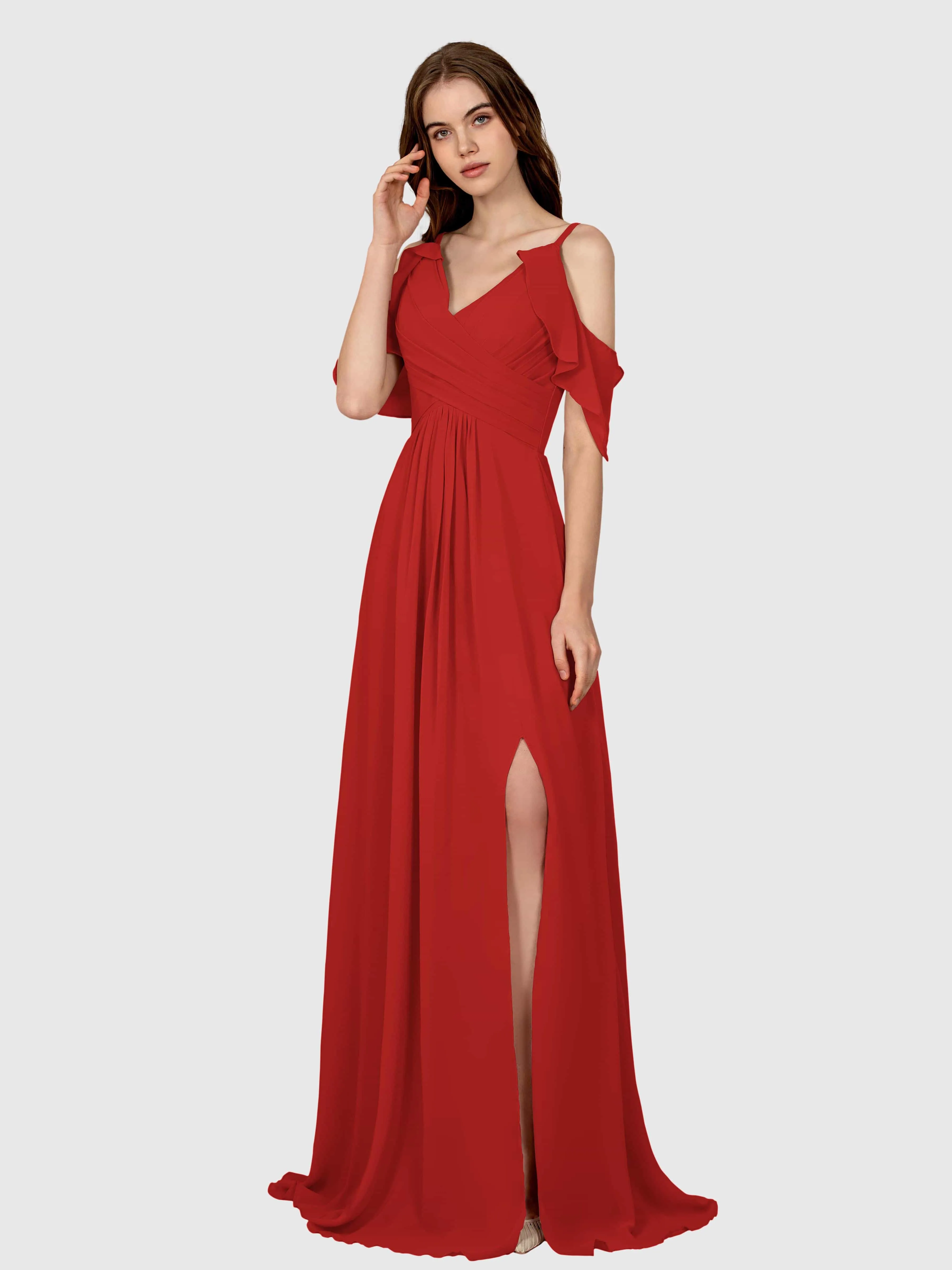 Evelyn Trendy Ruched Draped Sleeves Bridesmaid Dresses