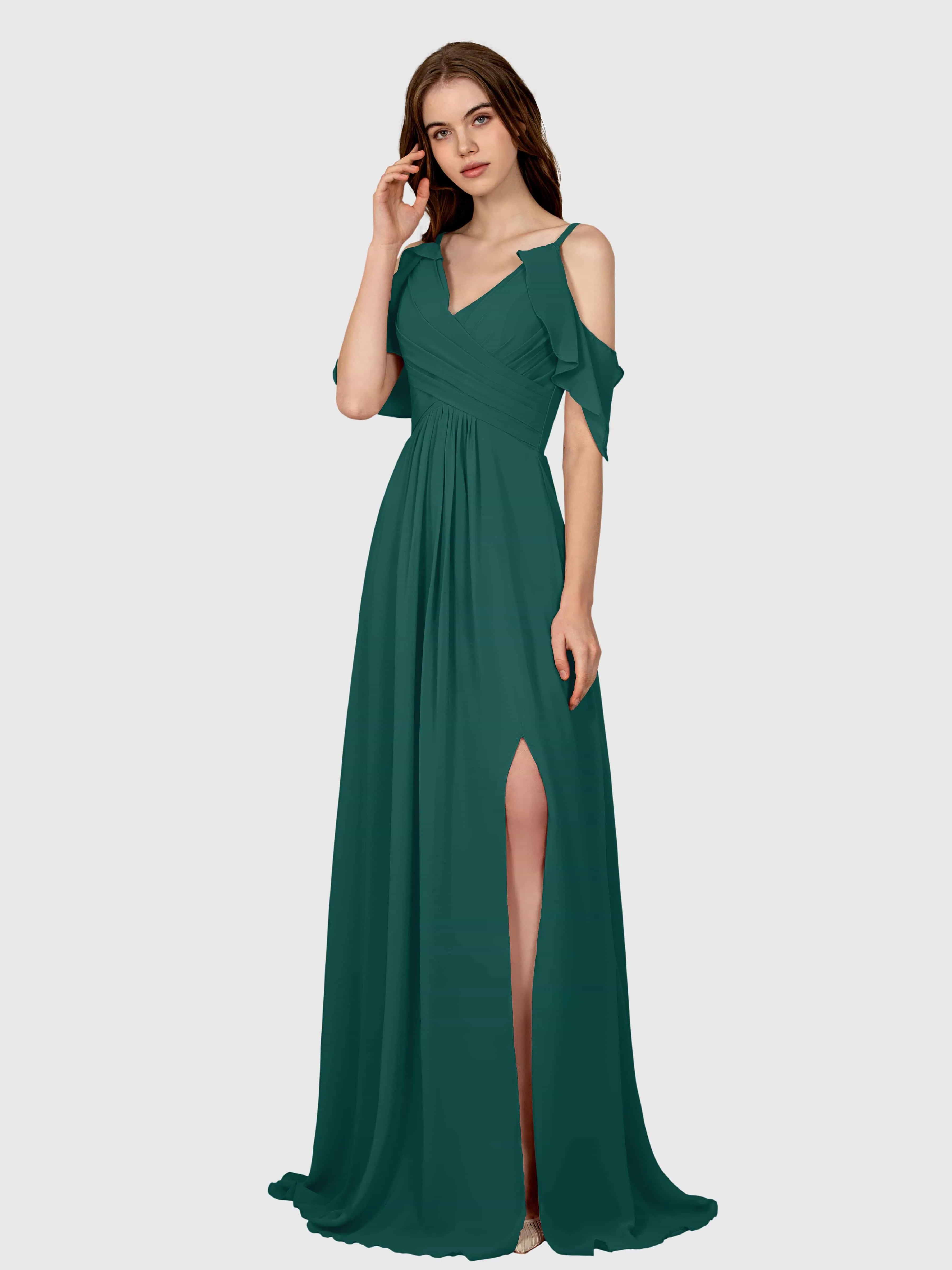 Evelyn Trendy Ruched Draped Sleeves Bridesmaid Dresses
