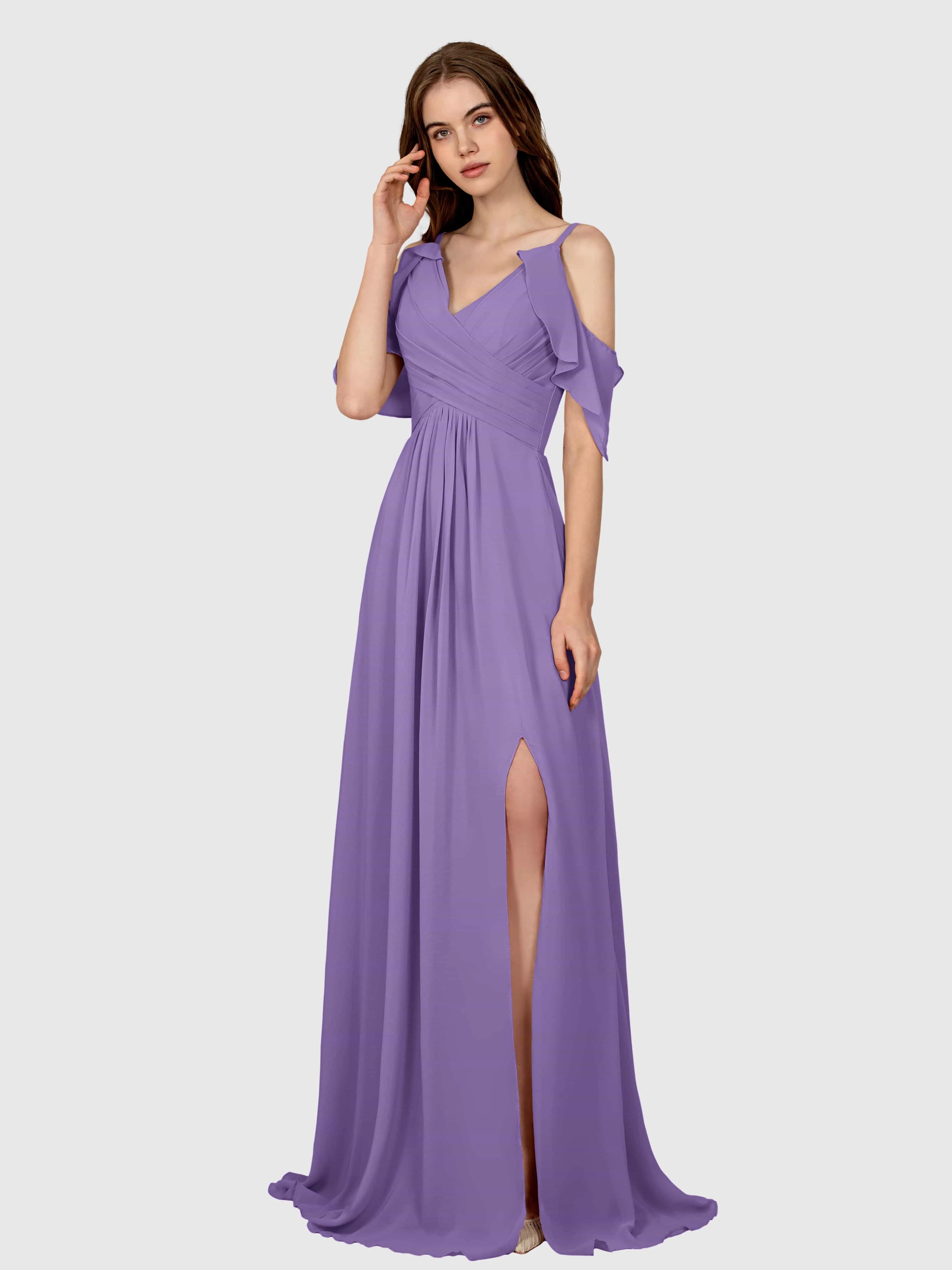 Evelyn Trendy Ruched Draped Sleeves Bridesmaid Dresses