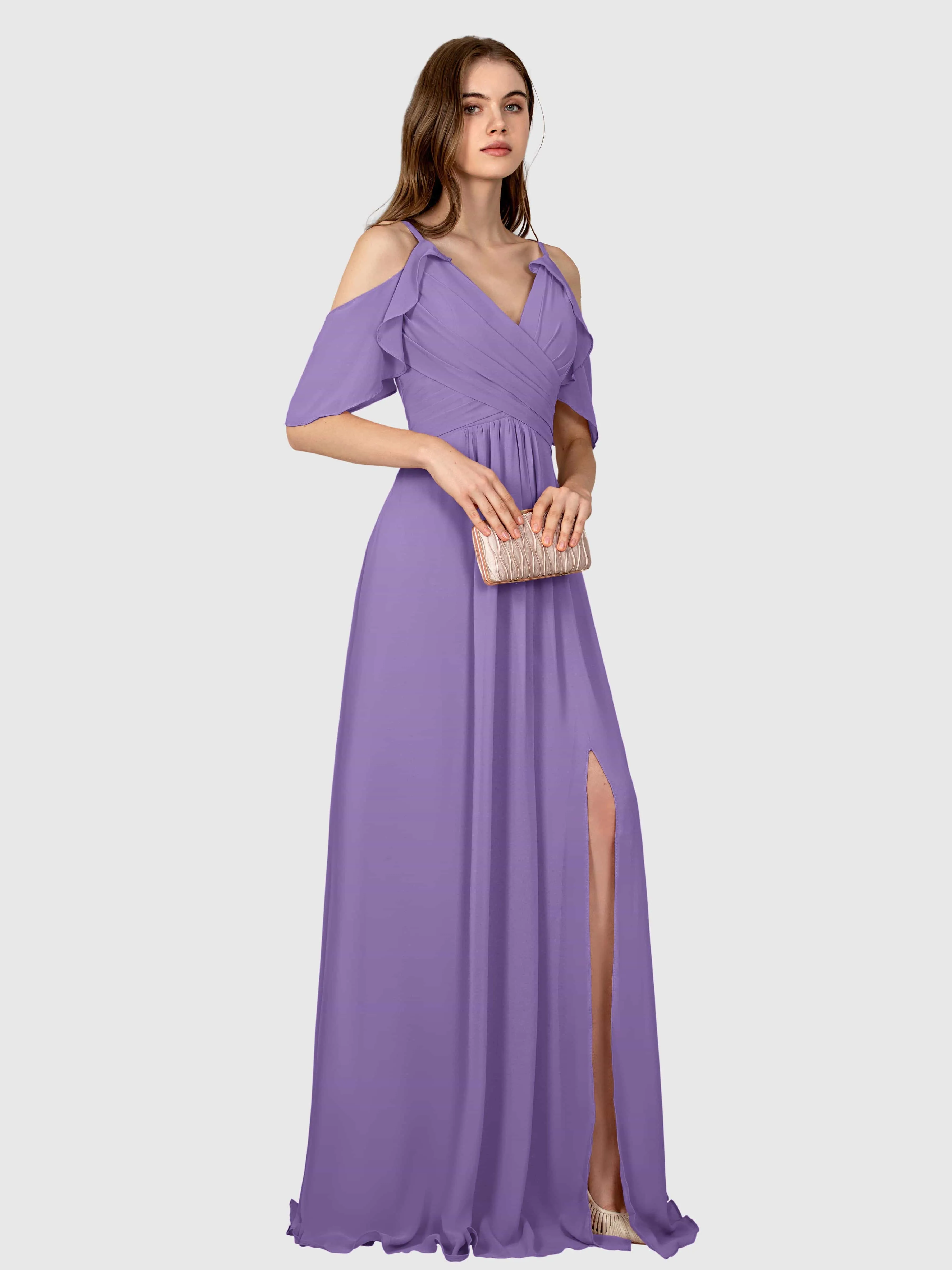 Evelyn Trendy Ruched Draped Sleeves Bridesmaid Dresses