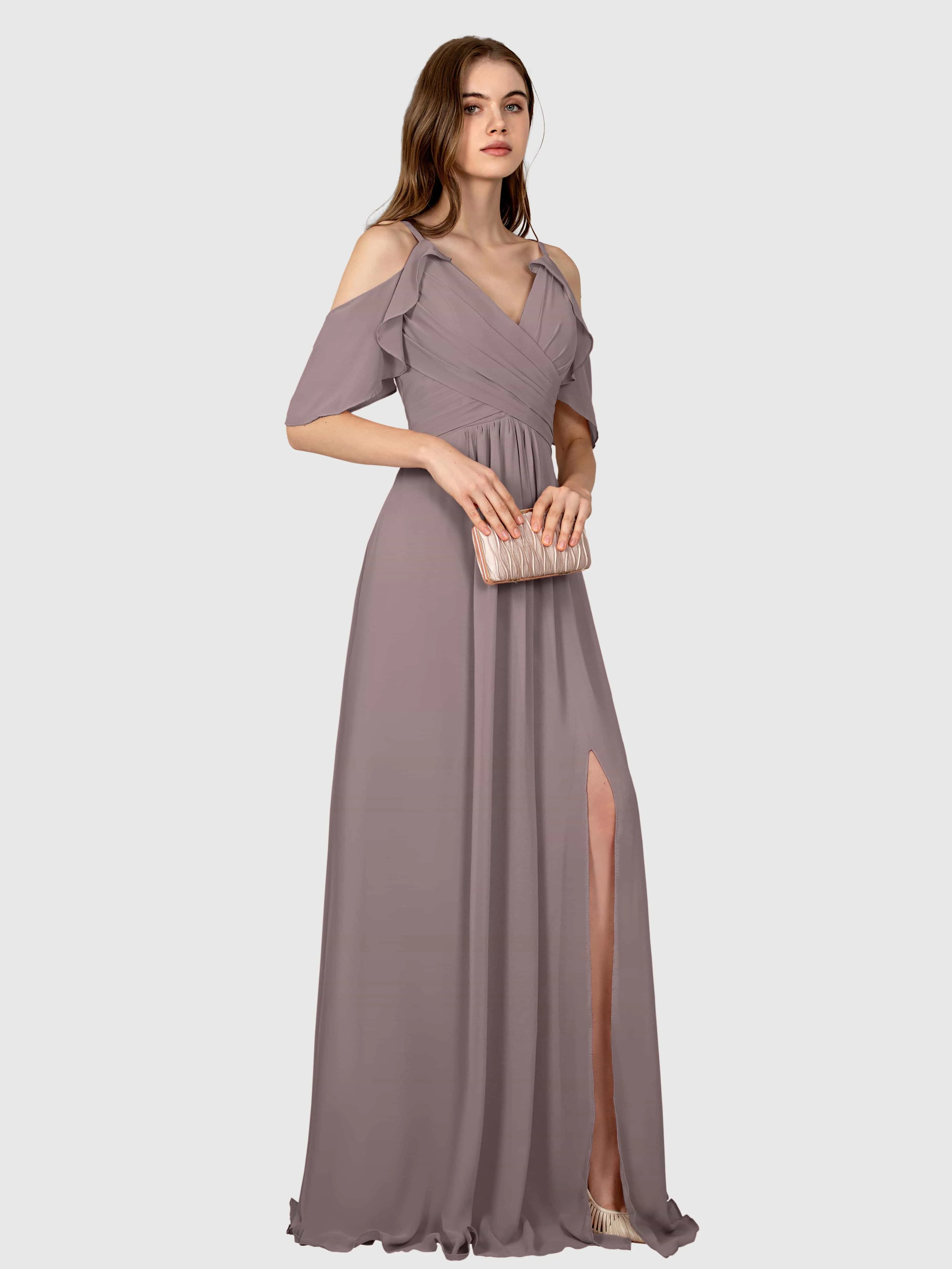 Evelyn Trendy Ruched Draped Sleeves Bridesmaid Dresses
