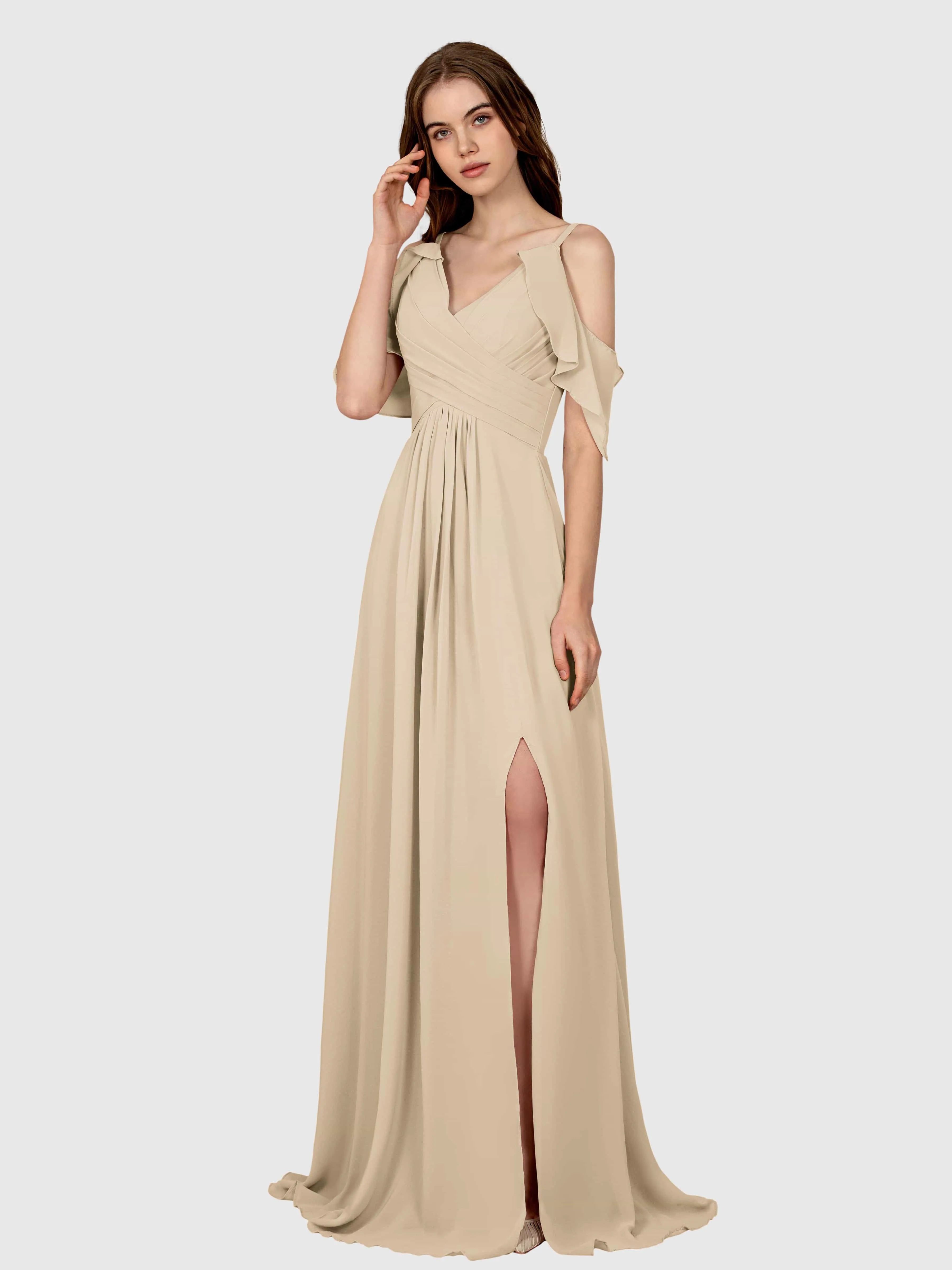 Evelyn Trendy Ruched Draped Sleeves Bridesmaid Dresses