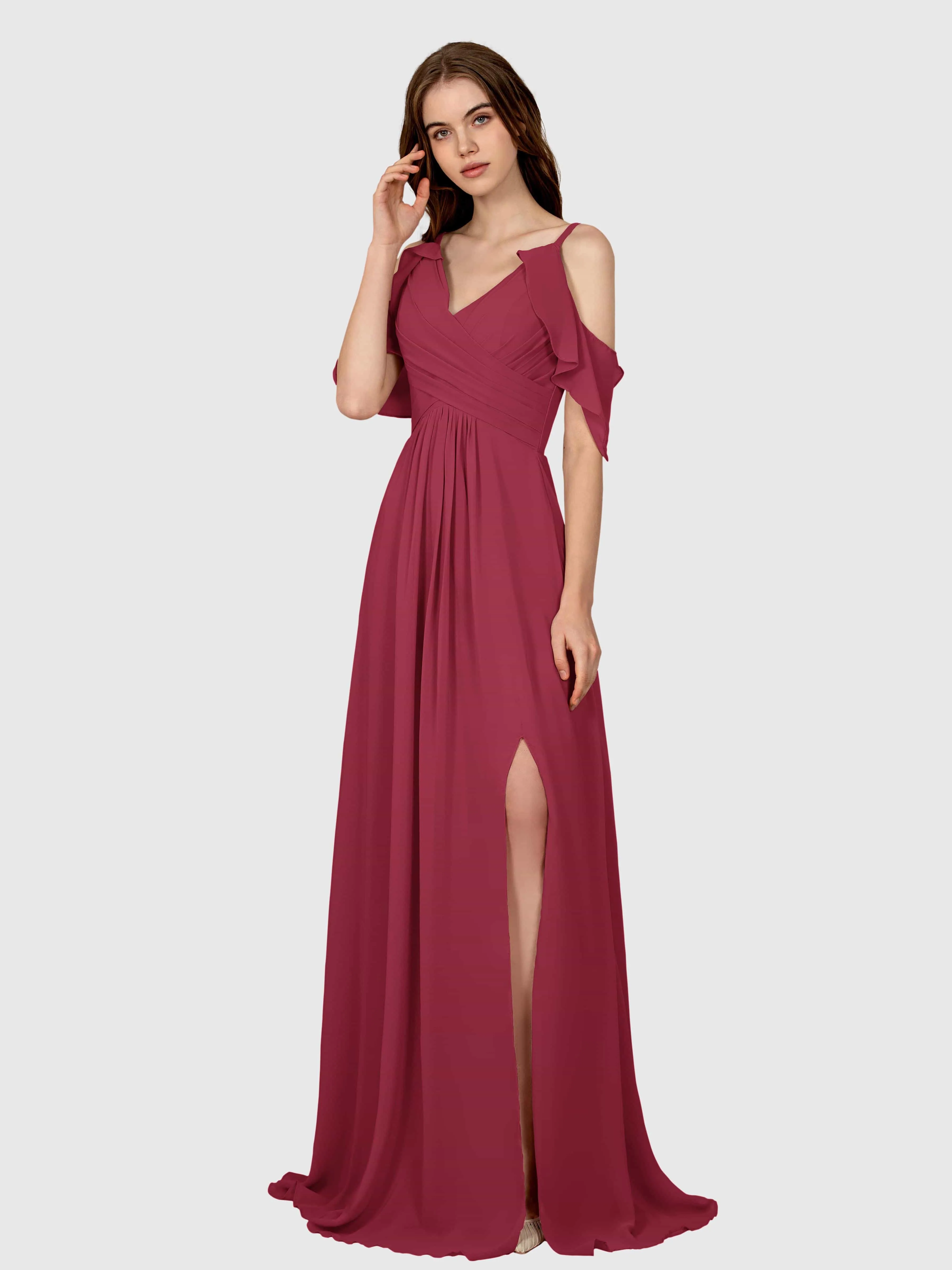 Evelyn Trendy Ruched Draped Sleeves Bridesmaid Dresses