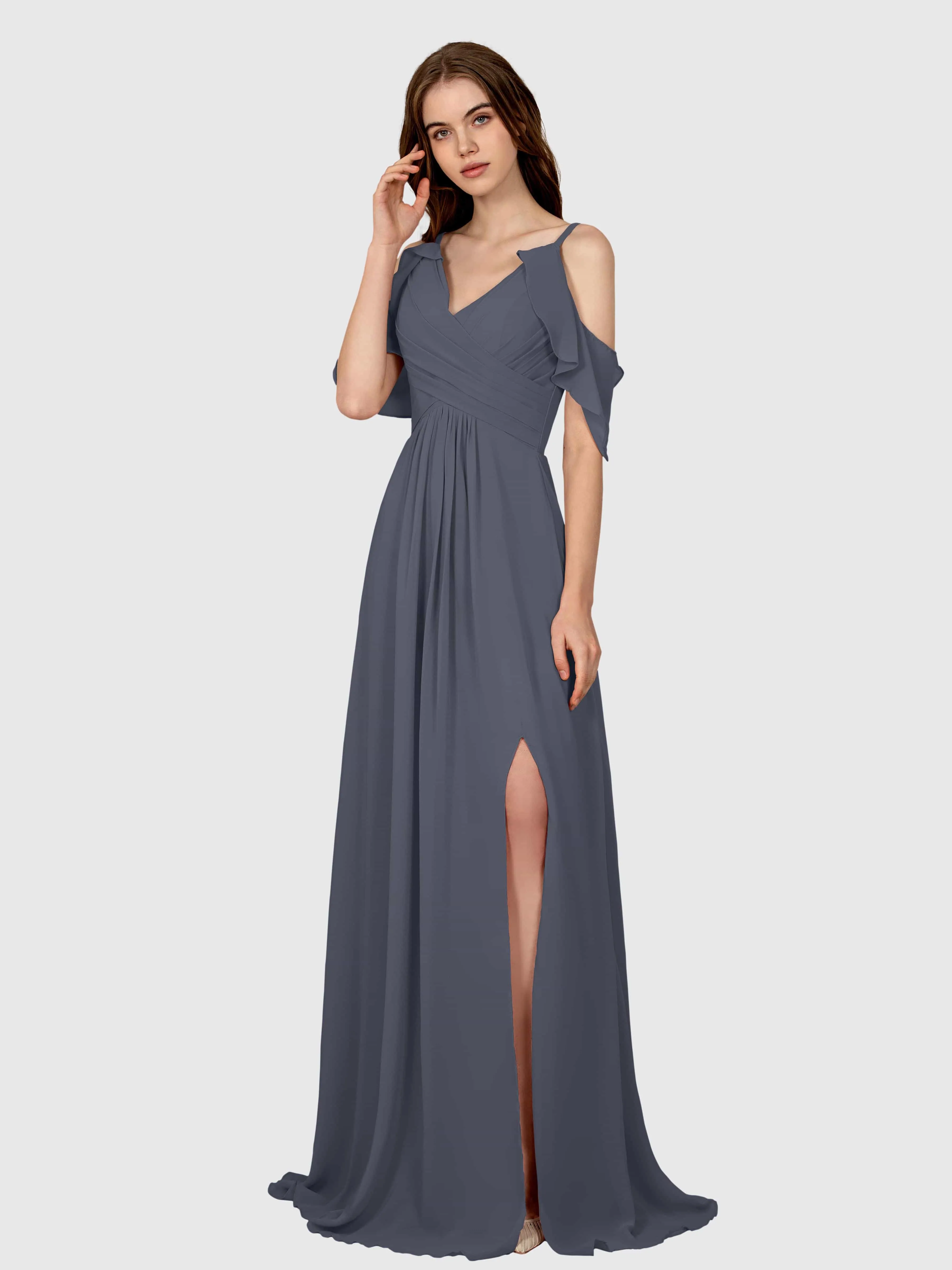 Evelyn Trendy Ruched Draped Sleeves Bridesmaid Dresses