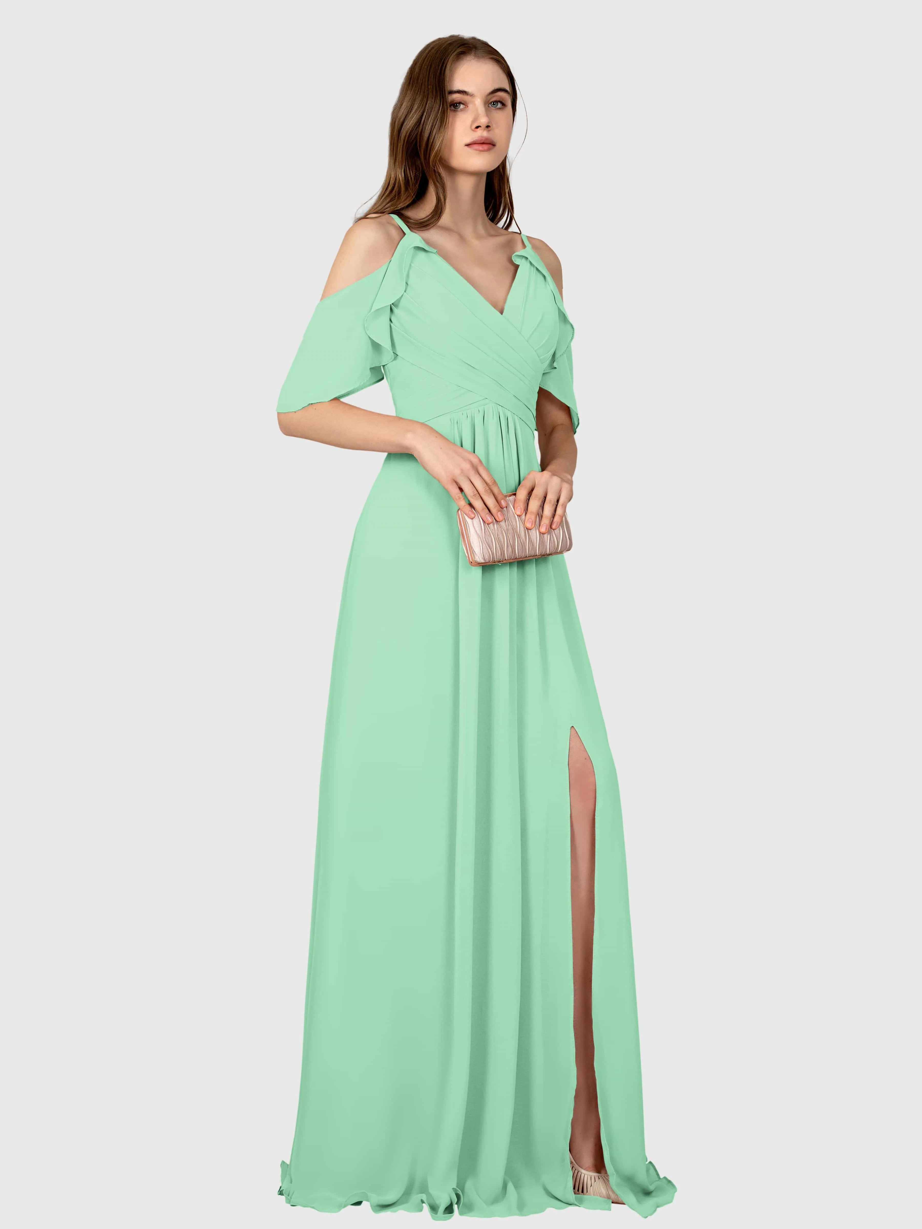 Evelyn Trendy Ruched Draped Sleeves Bridesmaid Dresses