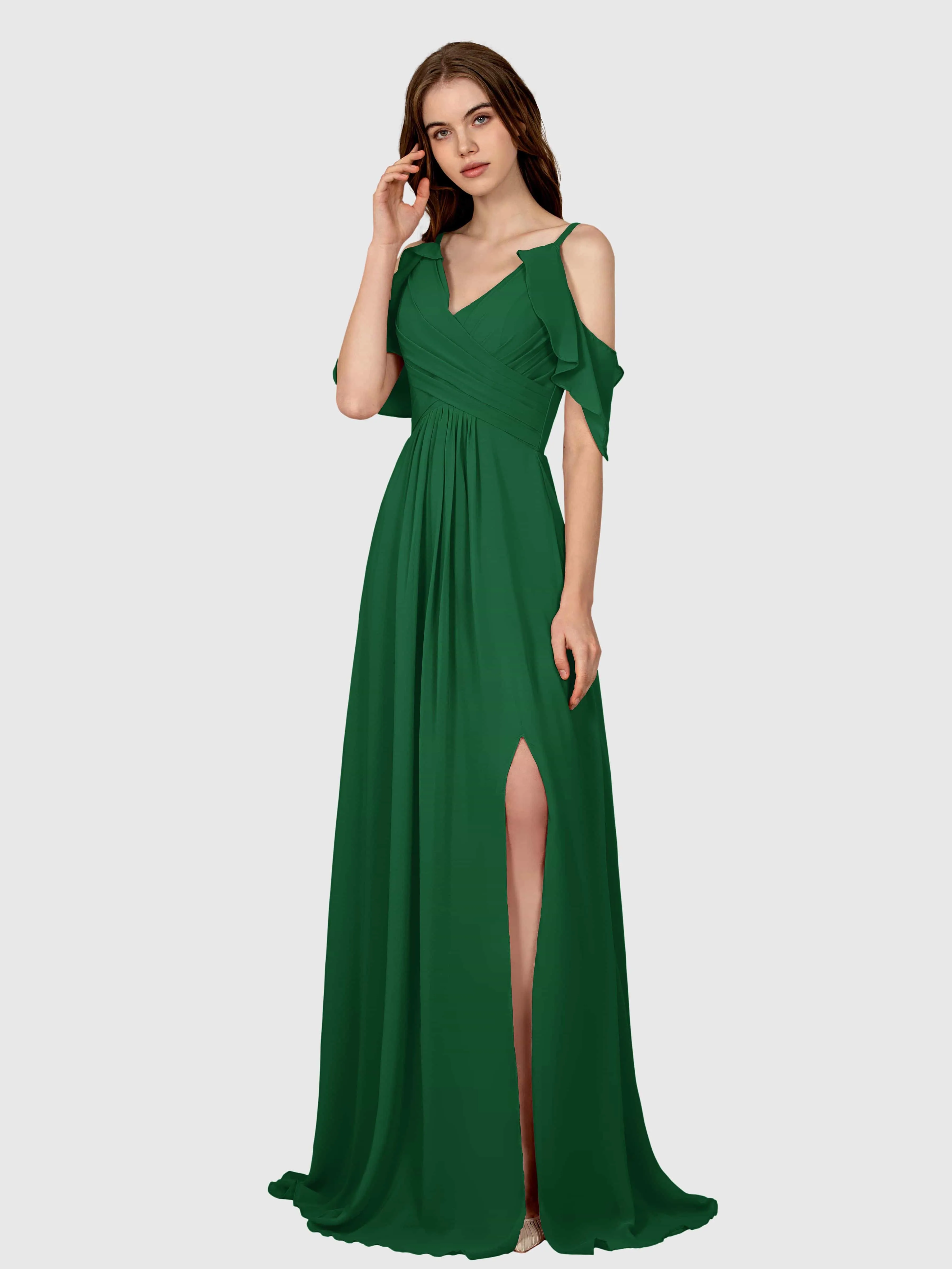 Evelyn Trendy Ruched Draped Sleeves Bridesmaid Dresses