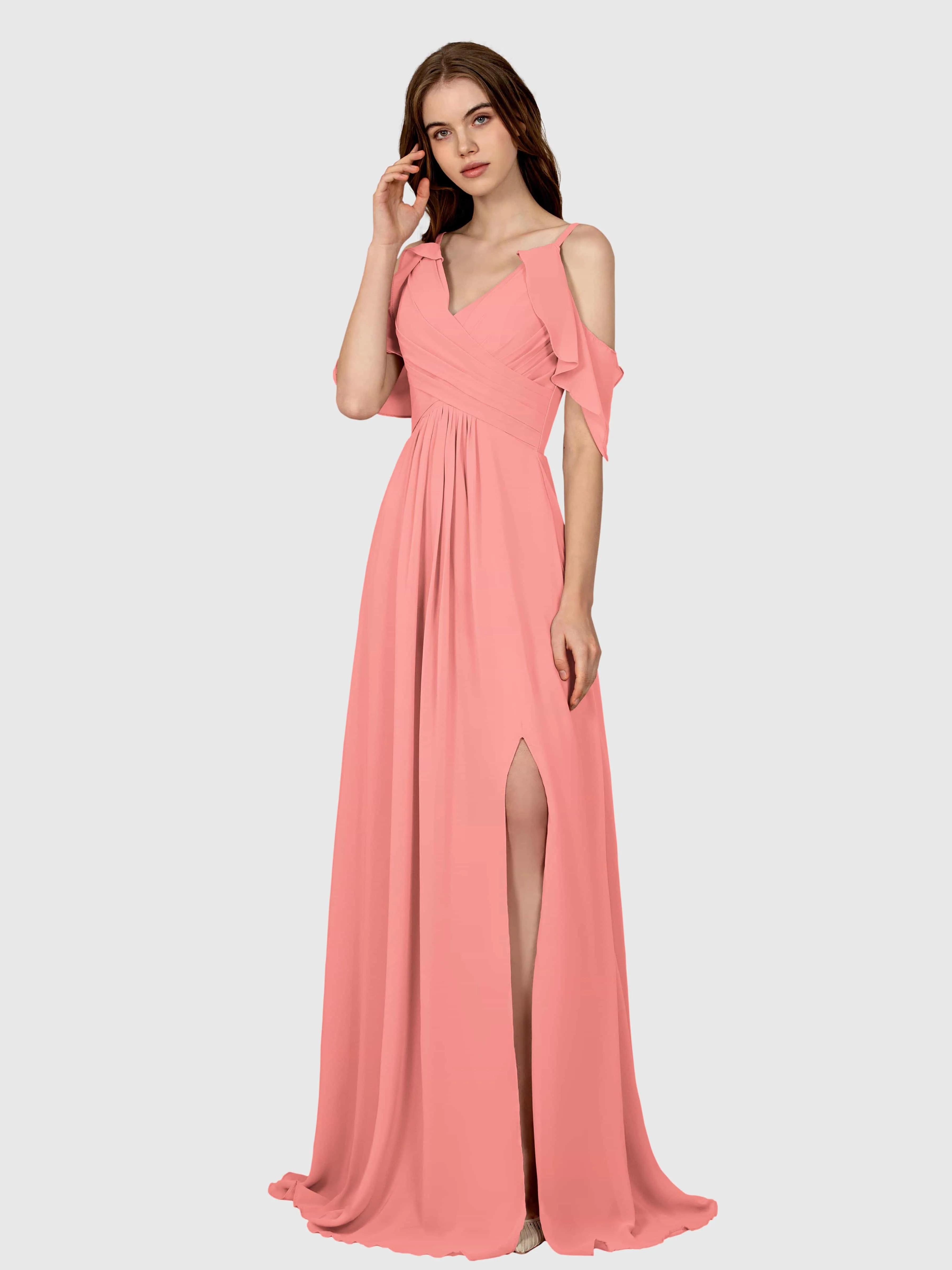 Evelyn Trendy Ruched Draped Sleeves Bridesmaid Dresses