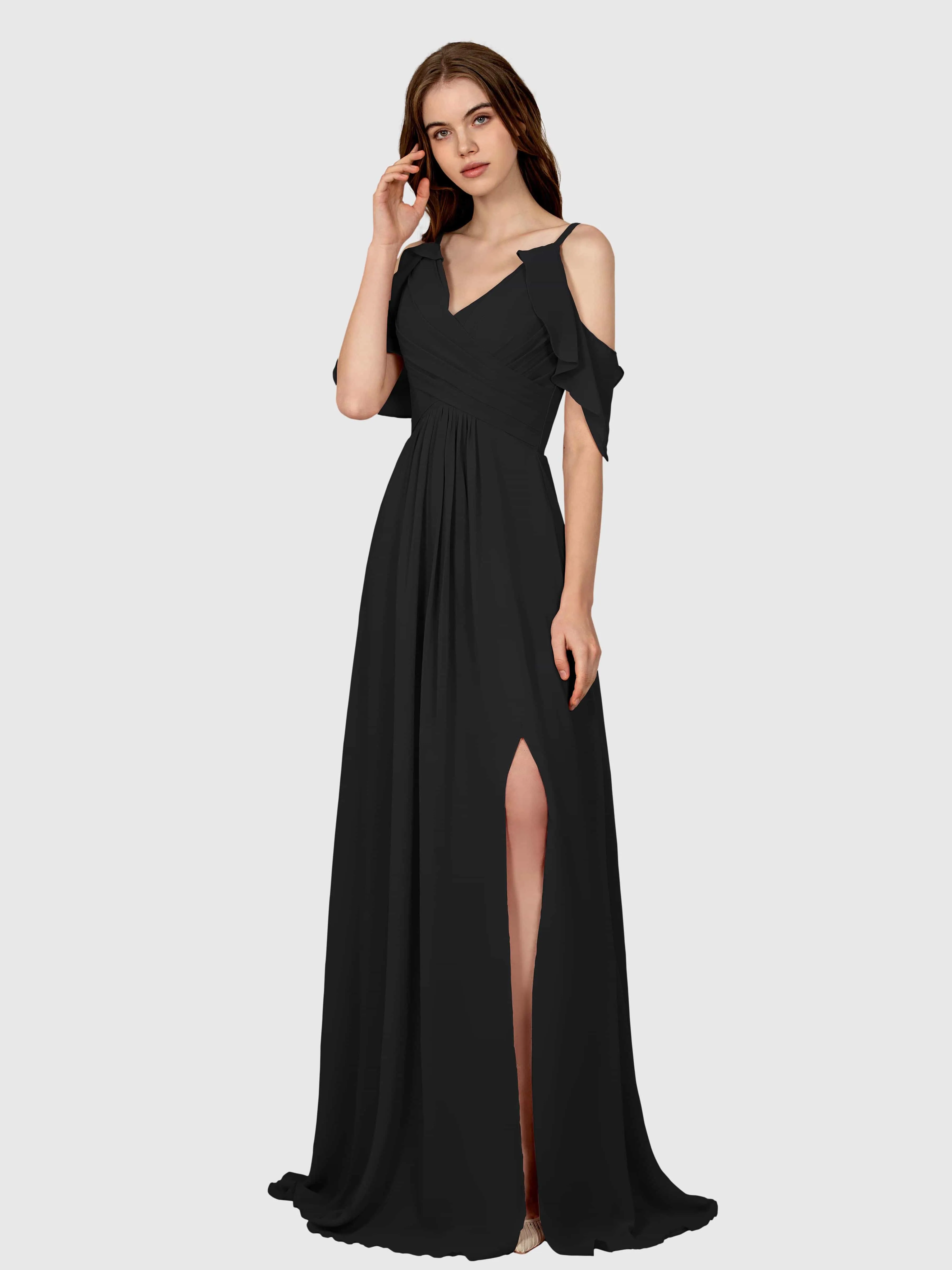 Evelyn Trendy Ruched Draped Sleeves Bridesmaid Dresses