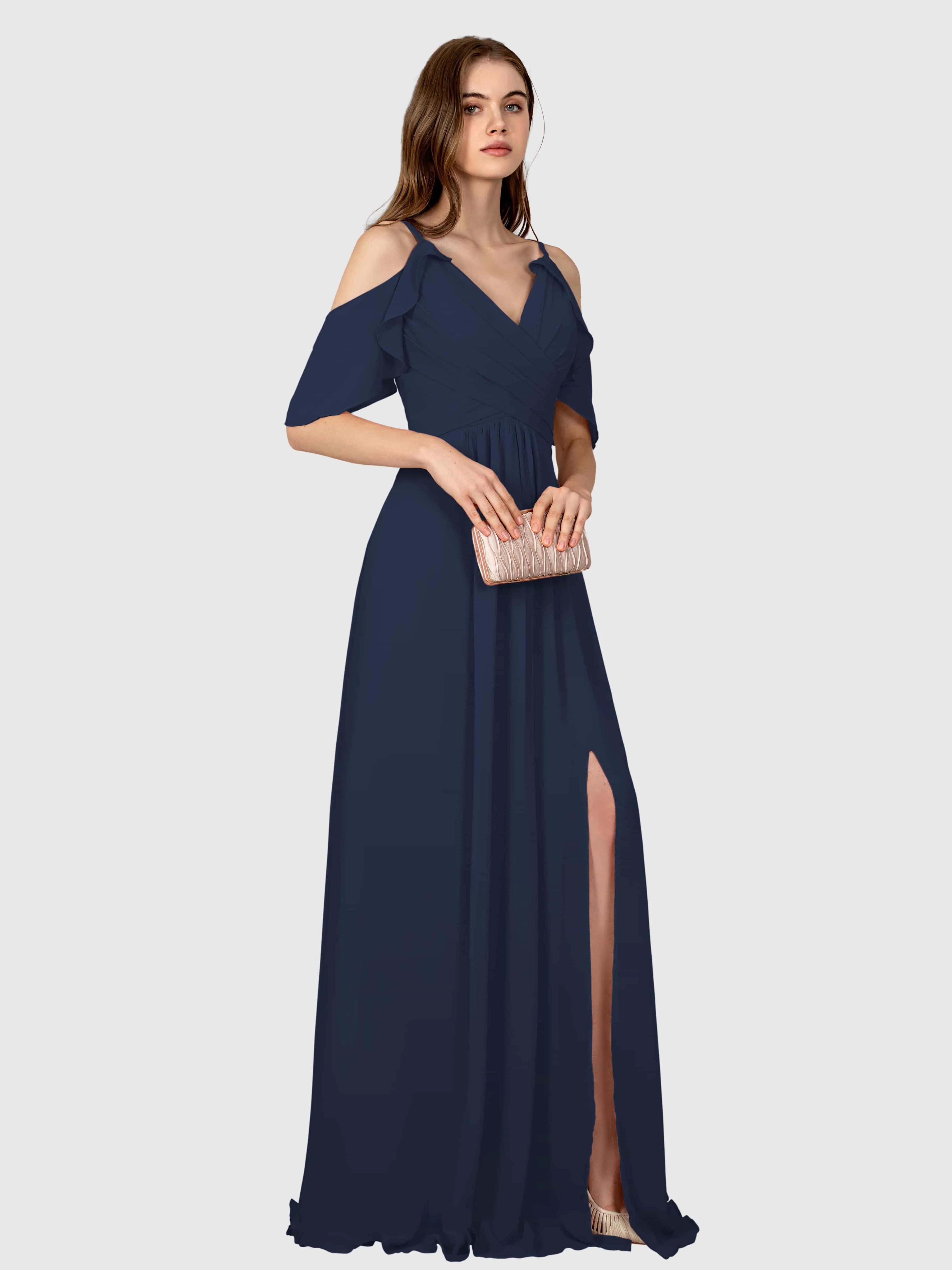 Evelyn Trendy Ruched Draped Sleeves Bridesmaid Dresses