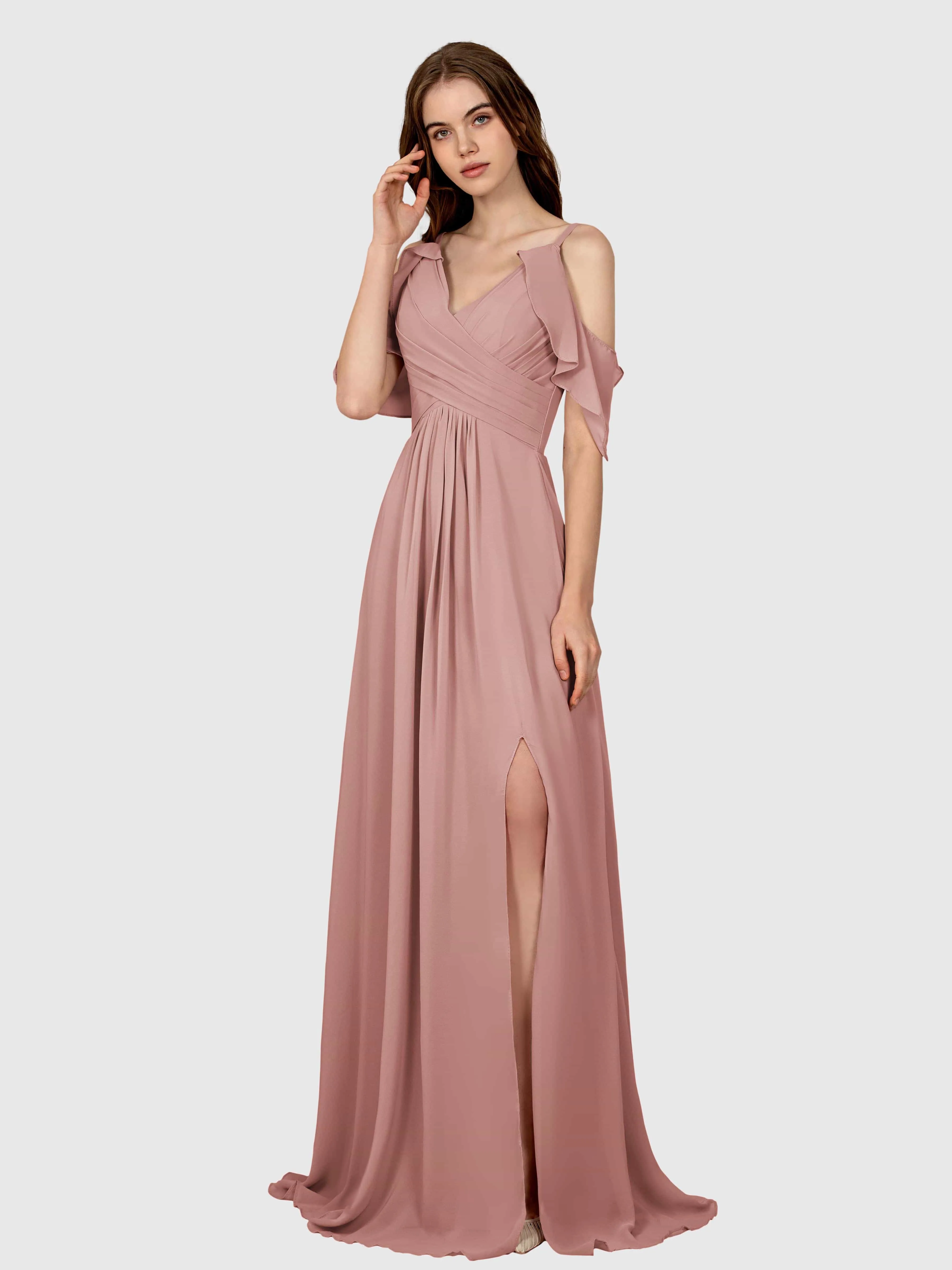 Evelyn Trendy Ruched Draped Sleeves Bridesmaid Dresses
