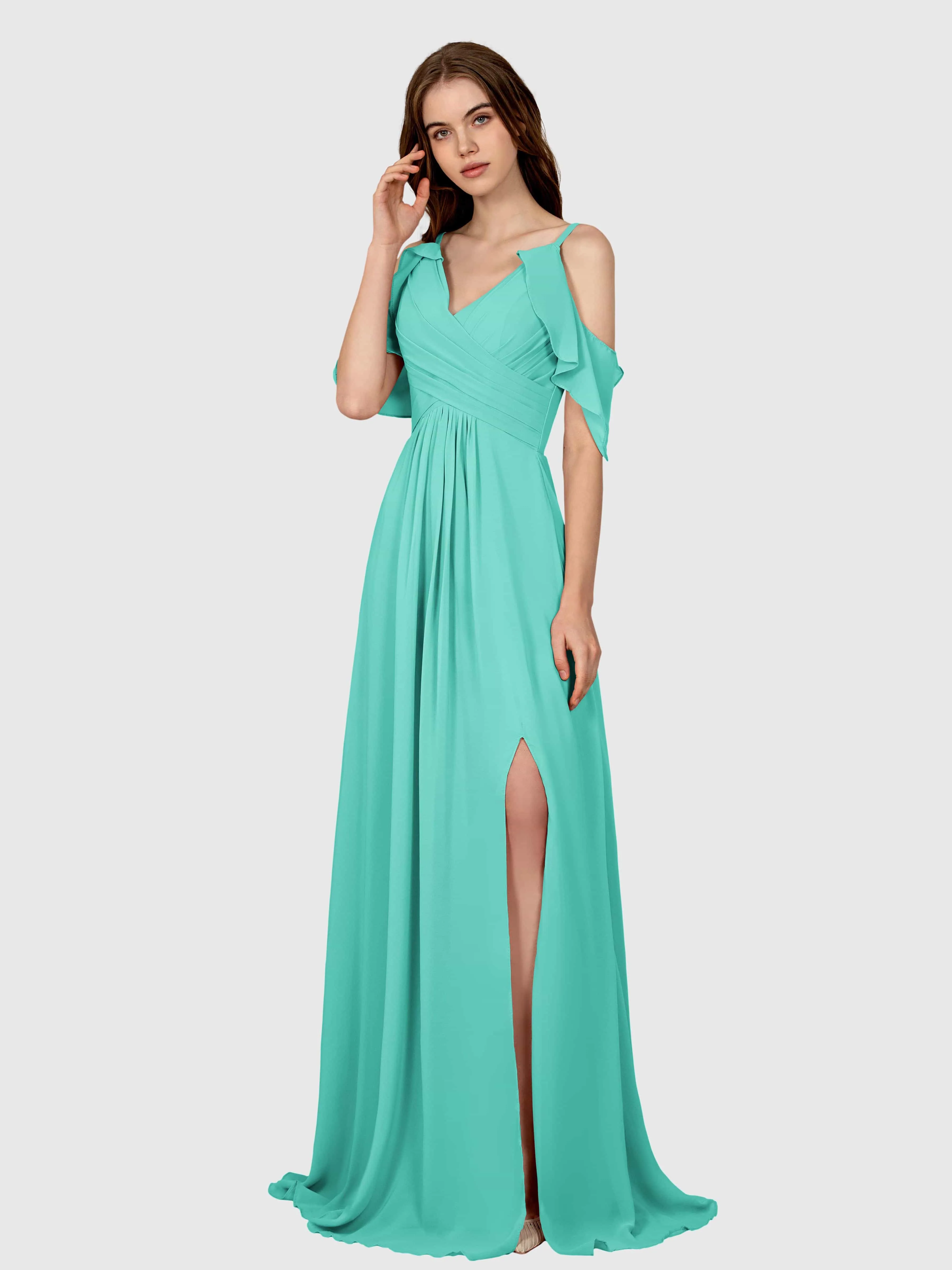 Evelyn Trendy Ruched Draped Sleeves Bridesmaid Dresses