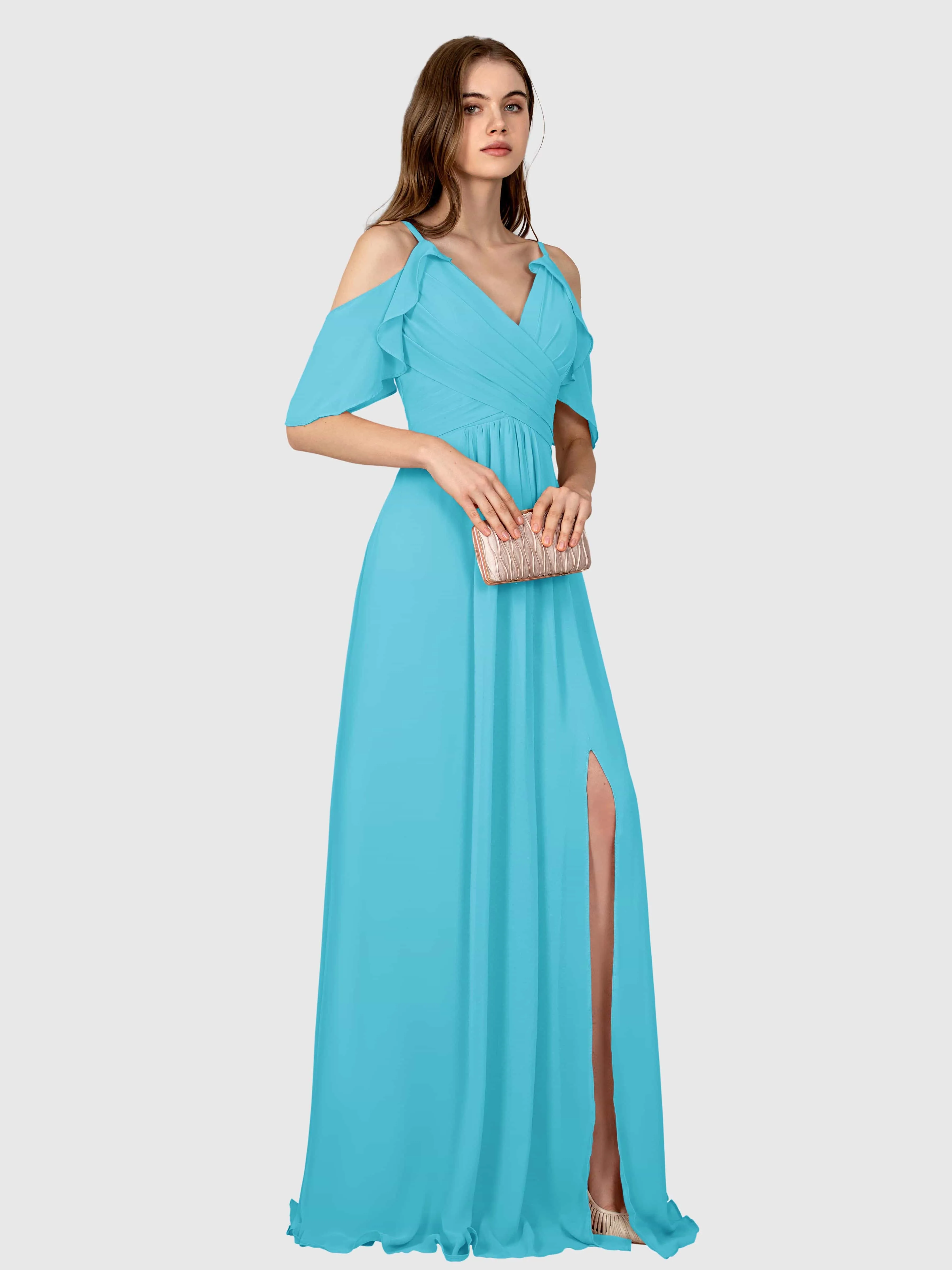 Evelyn Trendy Ruched Draped Sleeves Bridesmaid Dresses