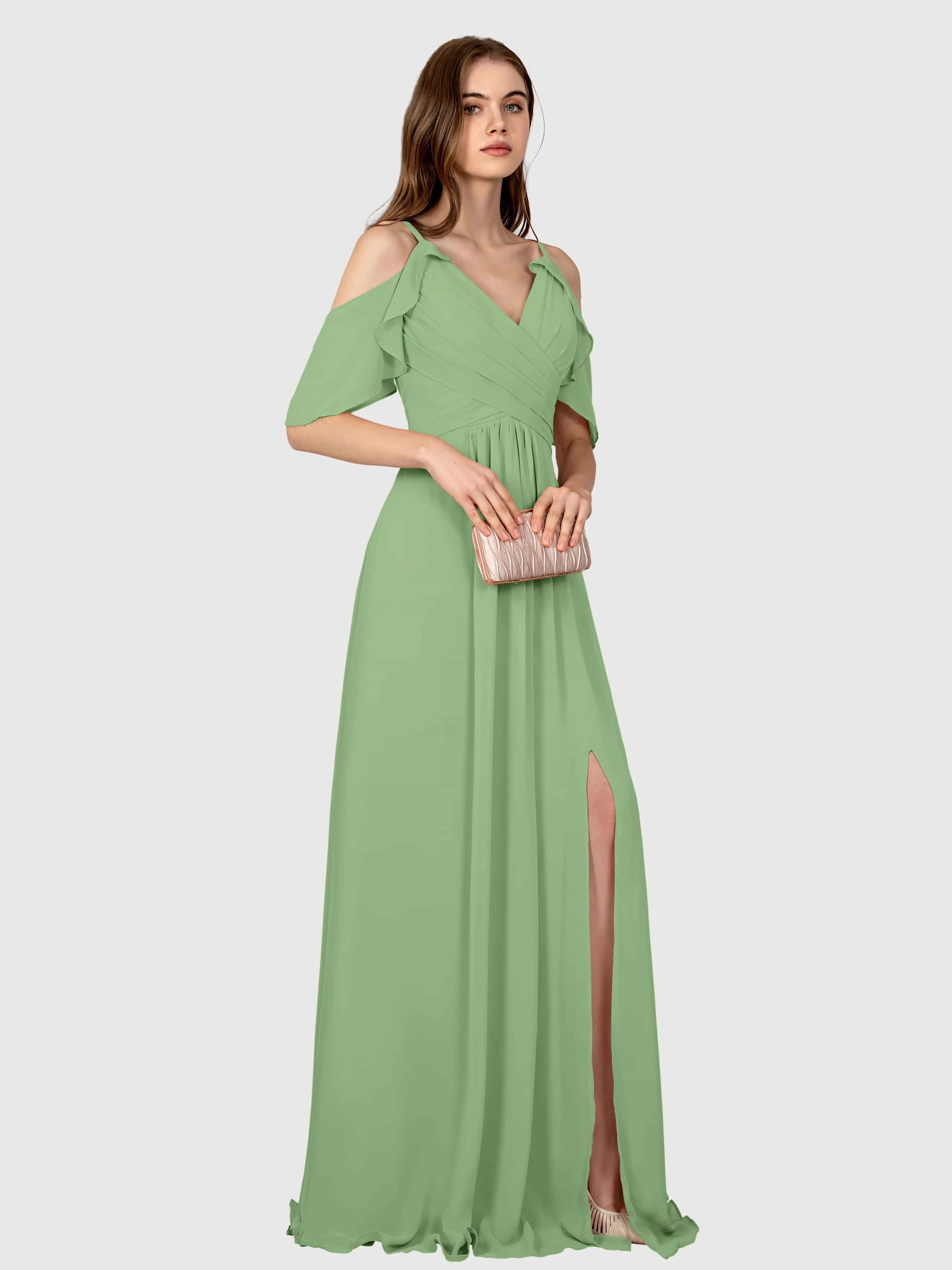 Evelyn Trendy Ruched Draped Sleeves Bridesmaid Dresses