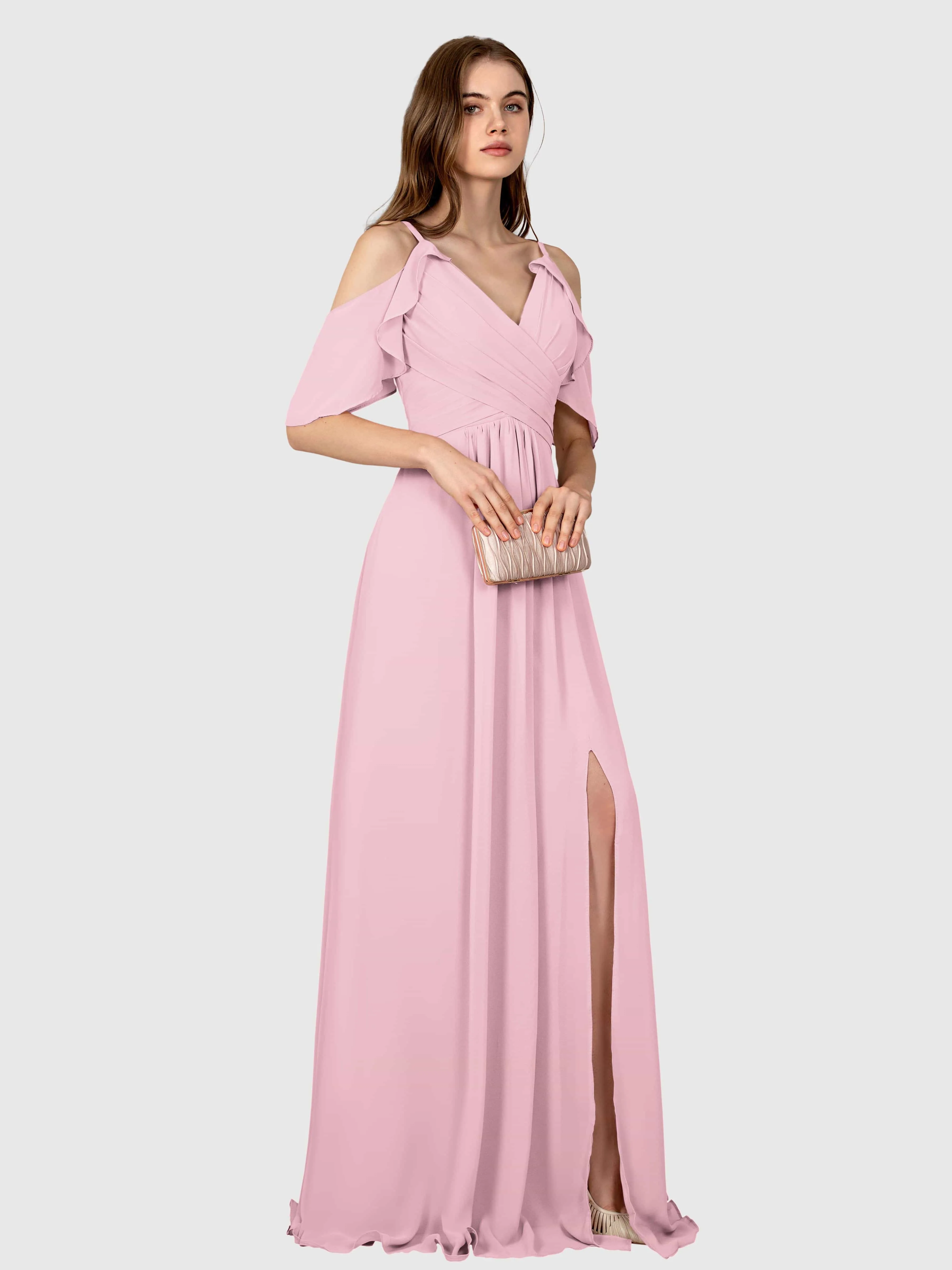 Evelyn Trendy Ruched Draped Sleeves Bridesmaid Dresses