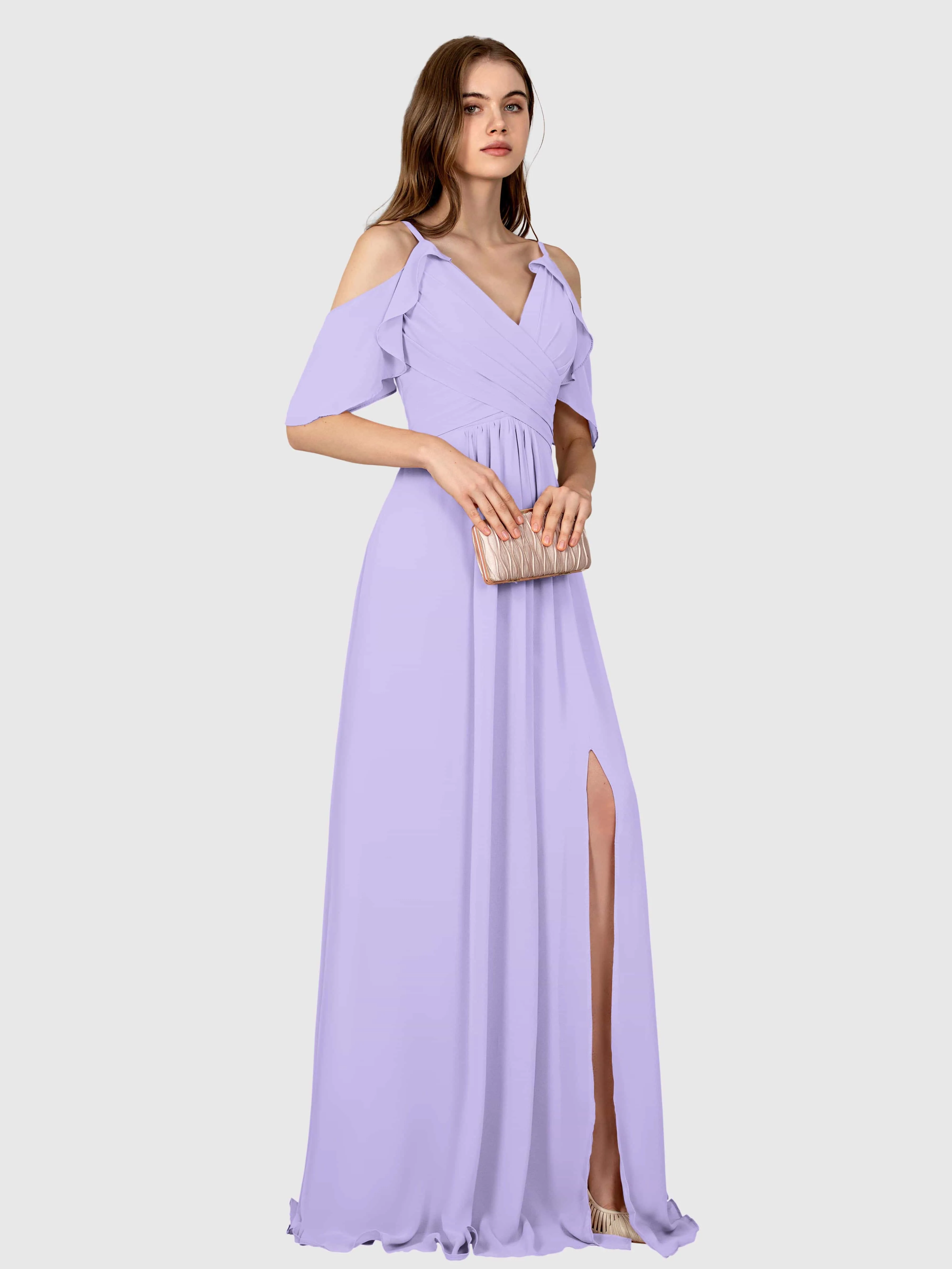 Evelyn Trendy Ruched Draped Sleeves Bridesmaid Dresses