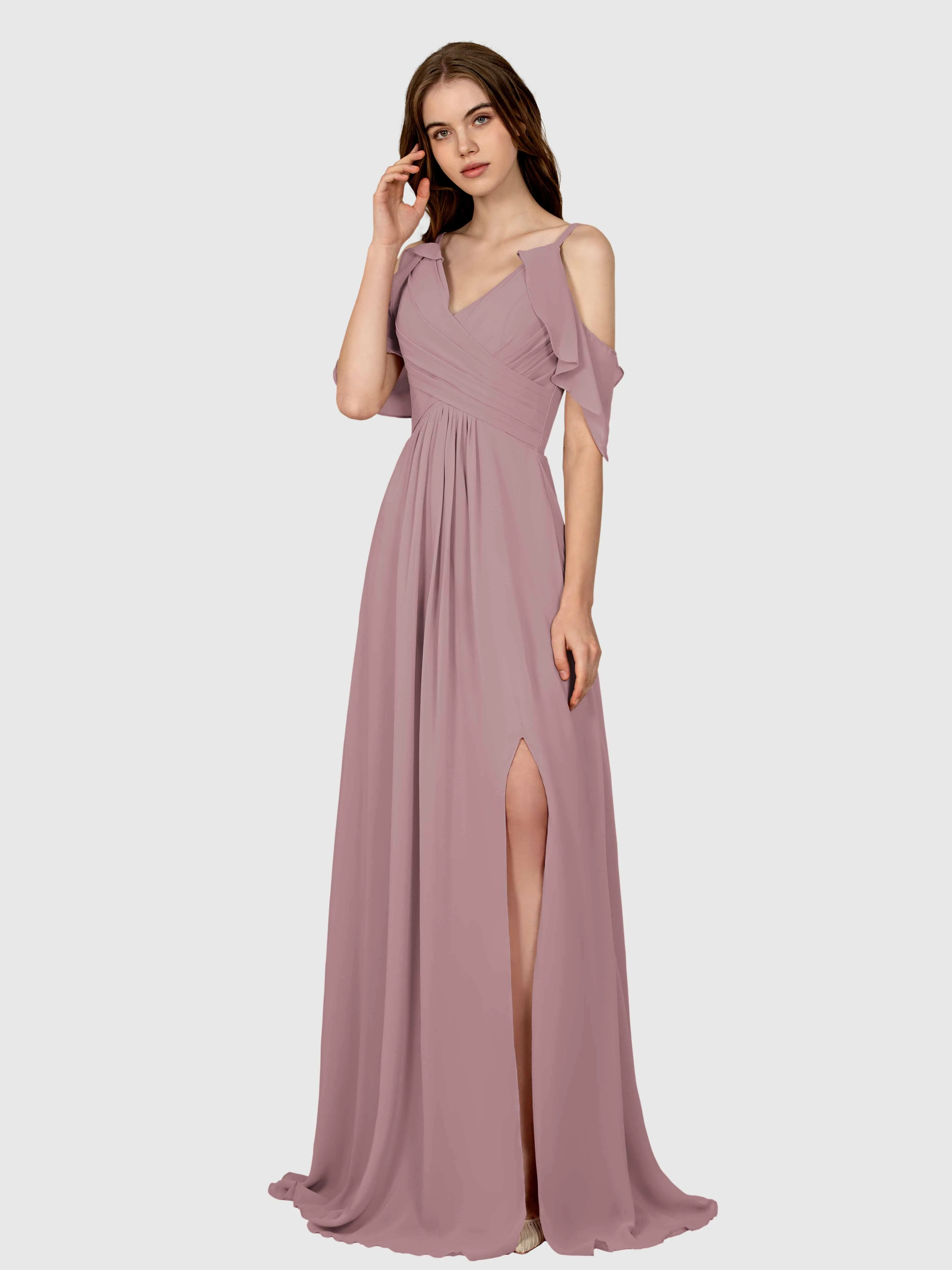 Evelyn Trendy Ruched Draped Sleeves Bridesmaid Dresses