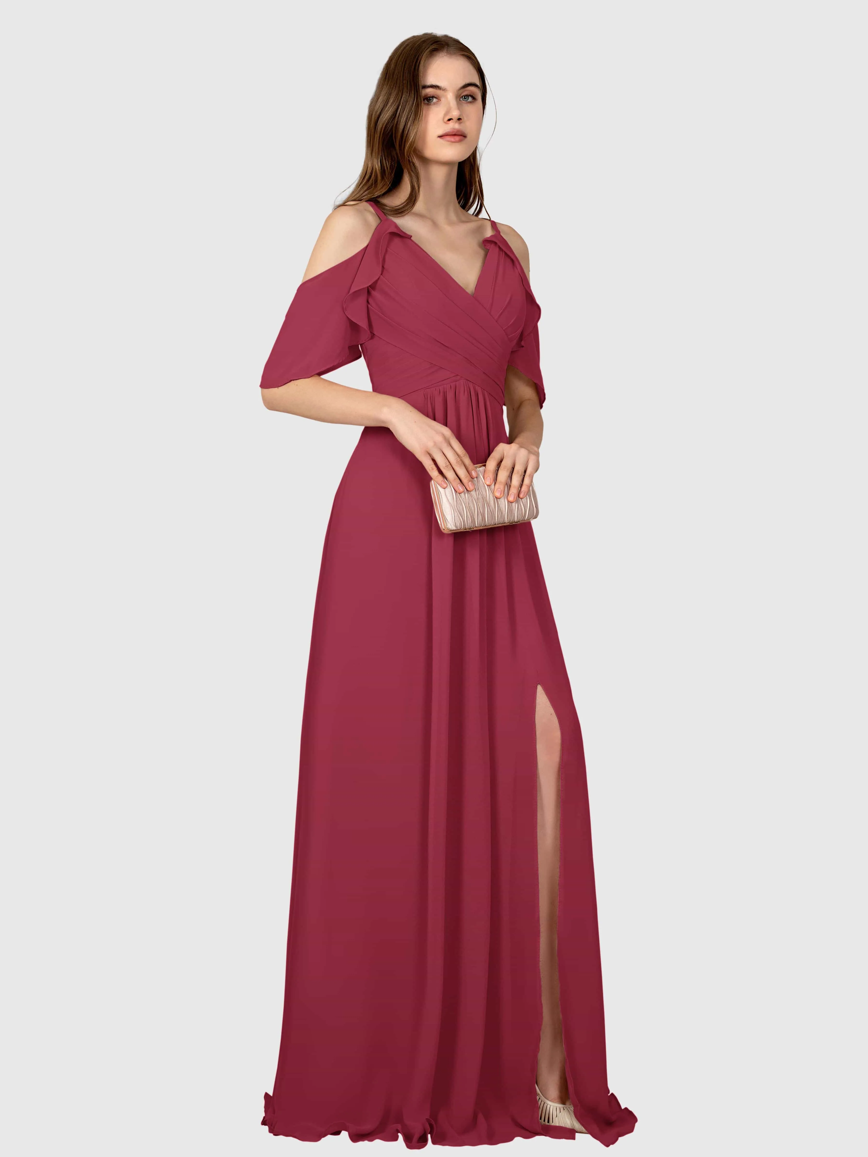 Evelyn Trendy Ruched Draped Sleeves Bridesmaid Dresses