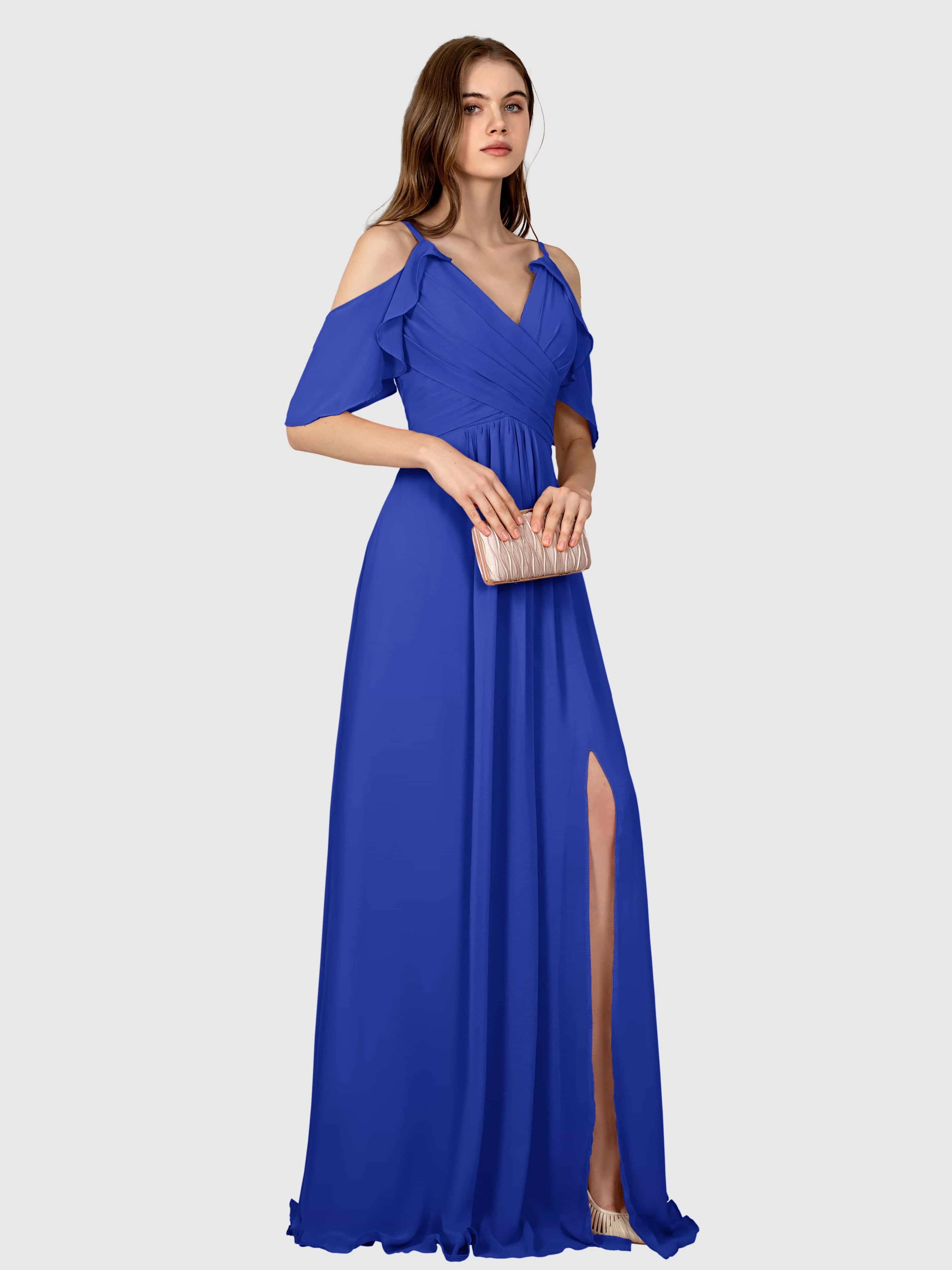 Evelyn Trendy Ruched Draped Sleeves Bridesmaid Dresses