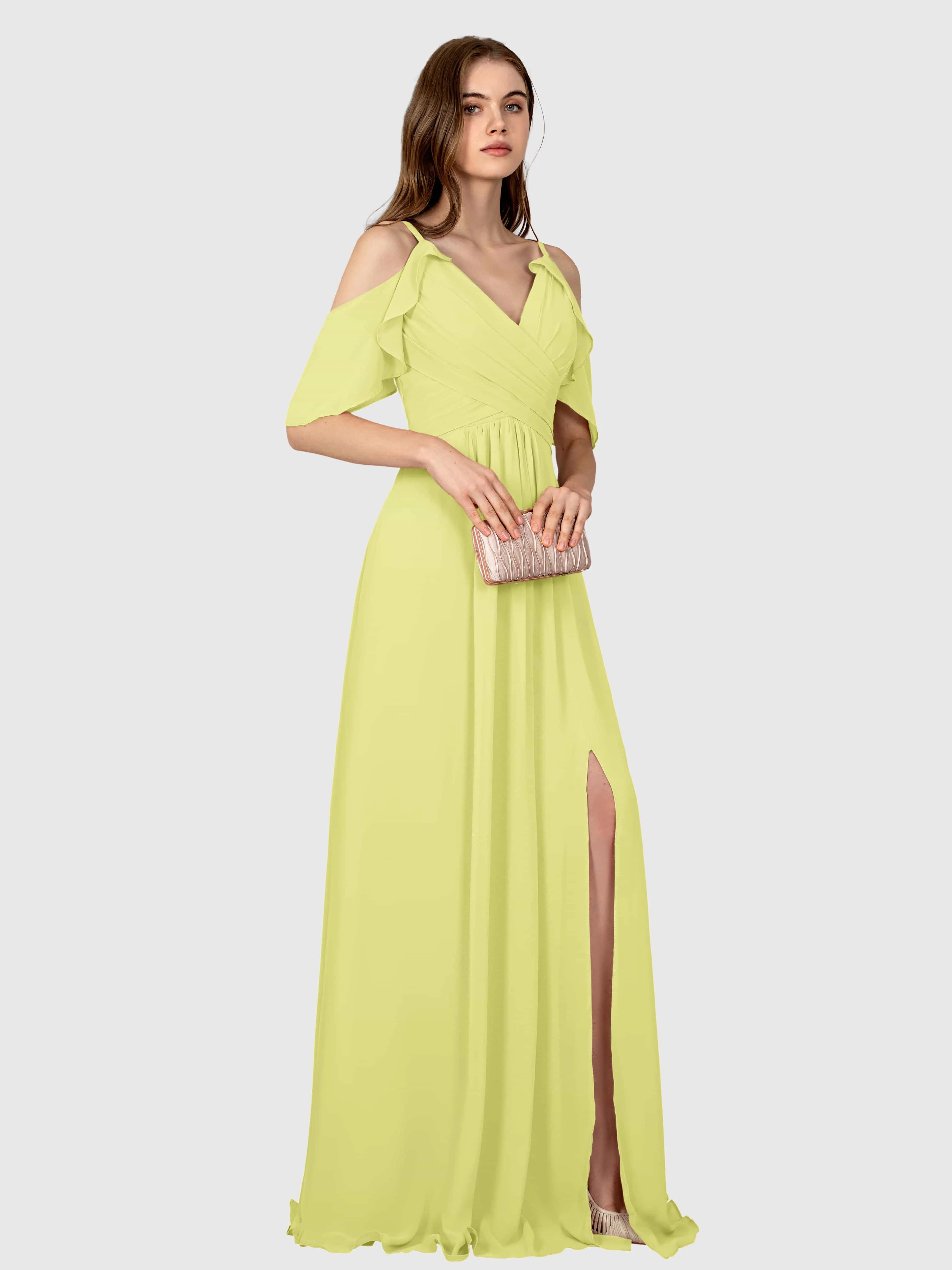 Evelyn Trendy Ruched Draped Sleeves Bridesmaid Dresses