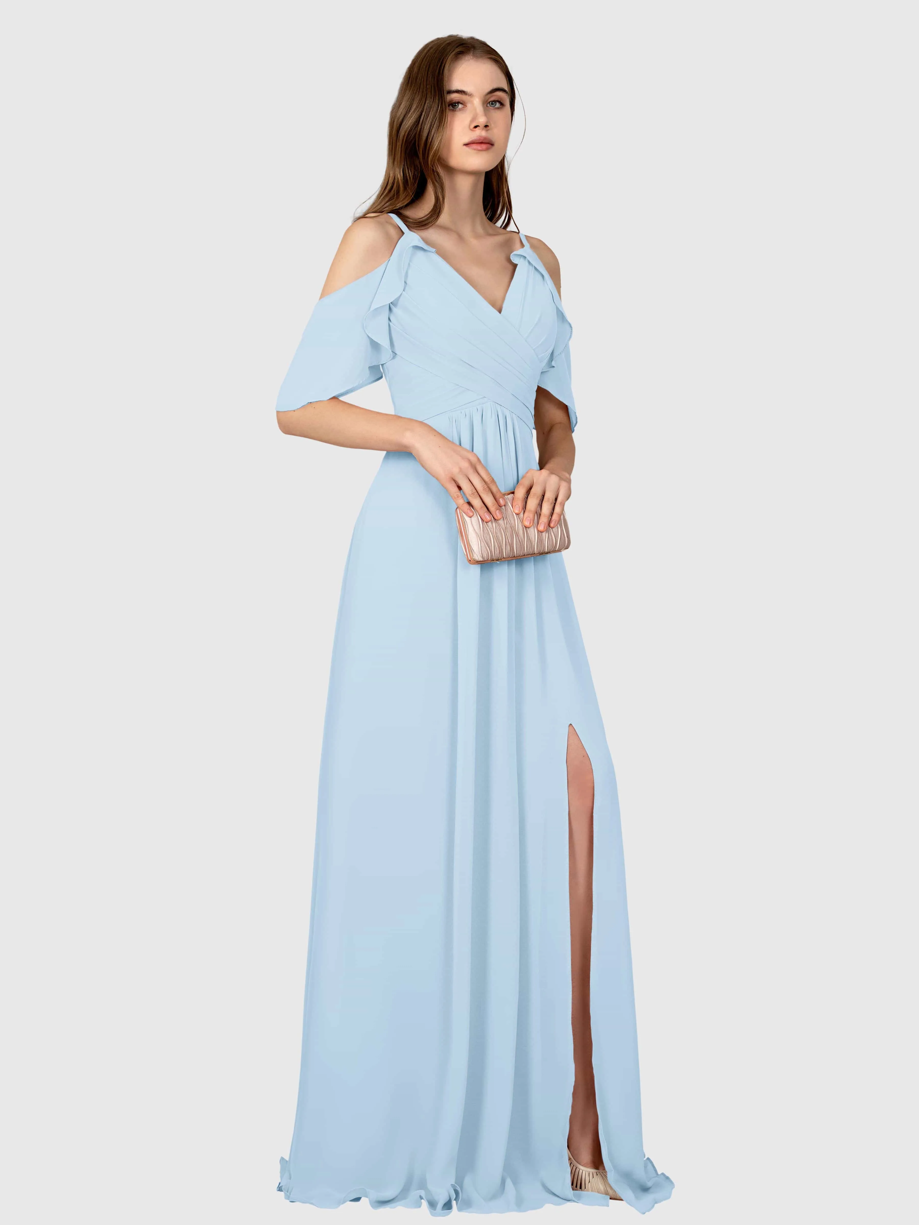 Evelyn Trendy Ruched Draped Sleeves Bridesmaid Dresses
