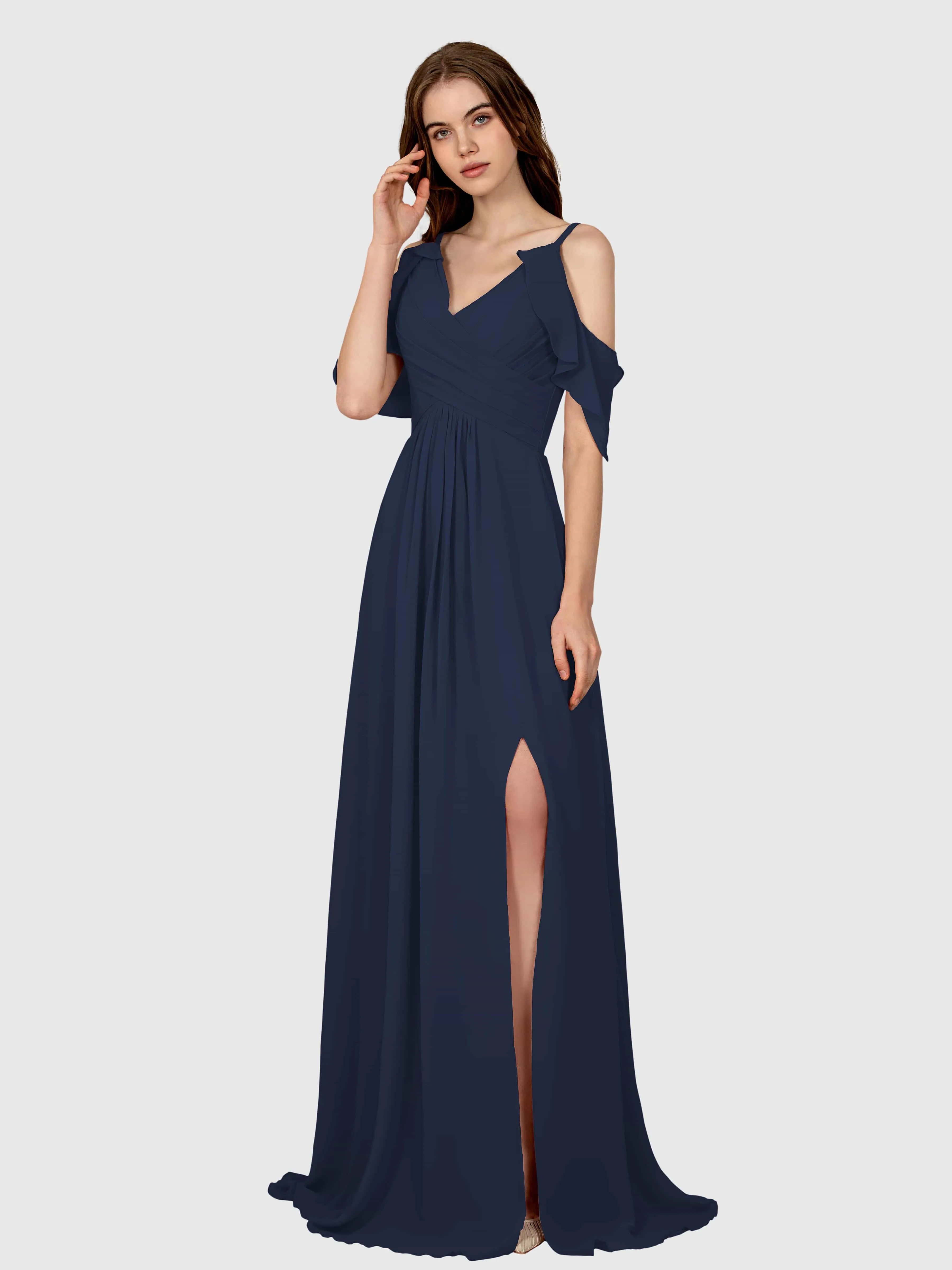 Evelyn Trendy Ruched Draped Sleeves Bridesmaid Dresses
