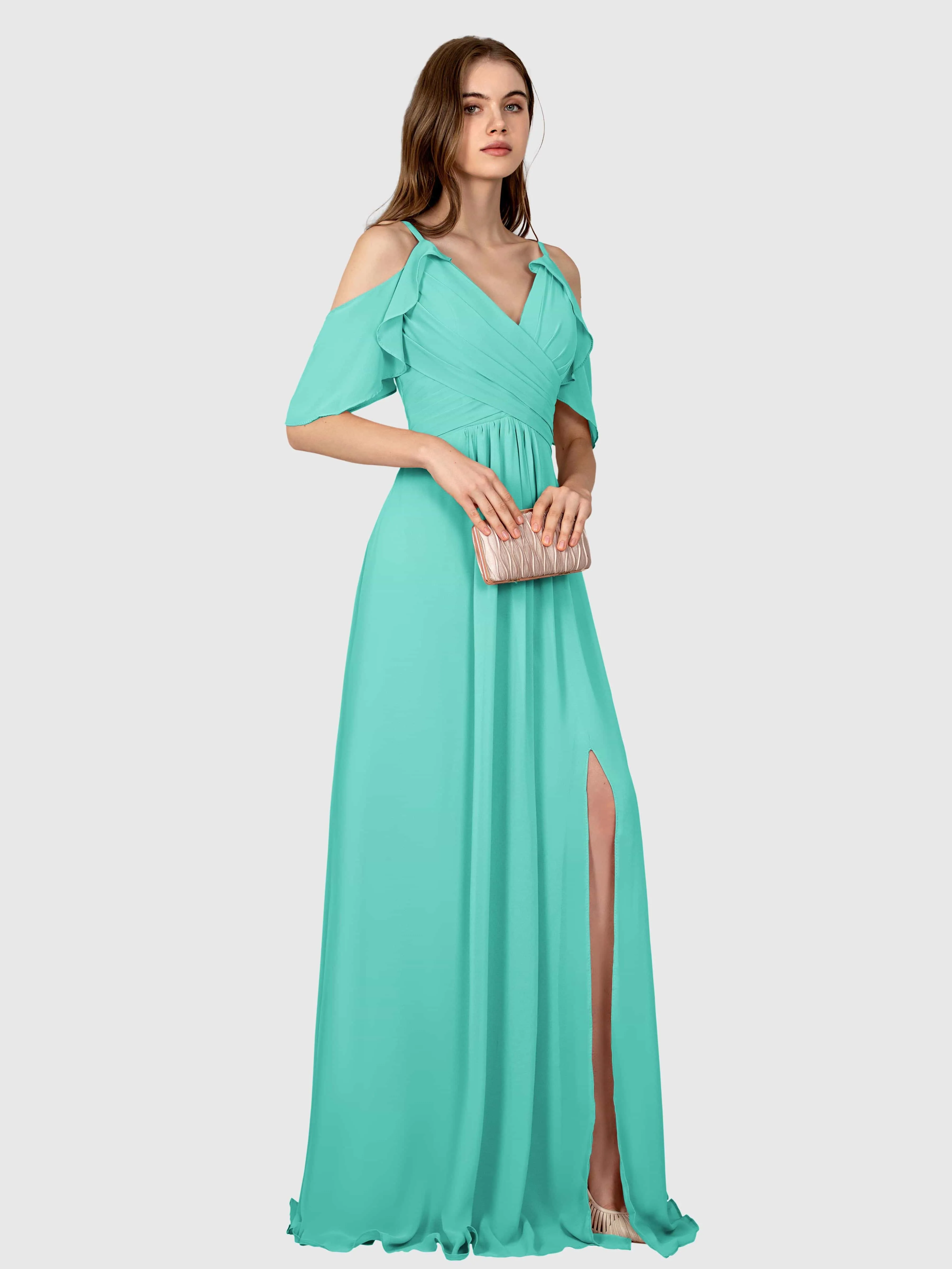 Evelyn Trendy Ruched Draped Sleeves Bridesmaid Dresses