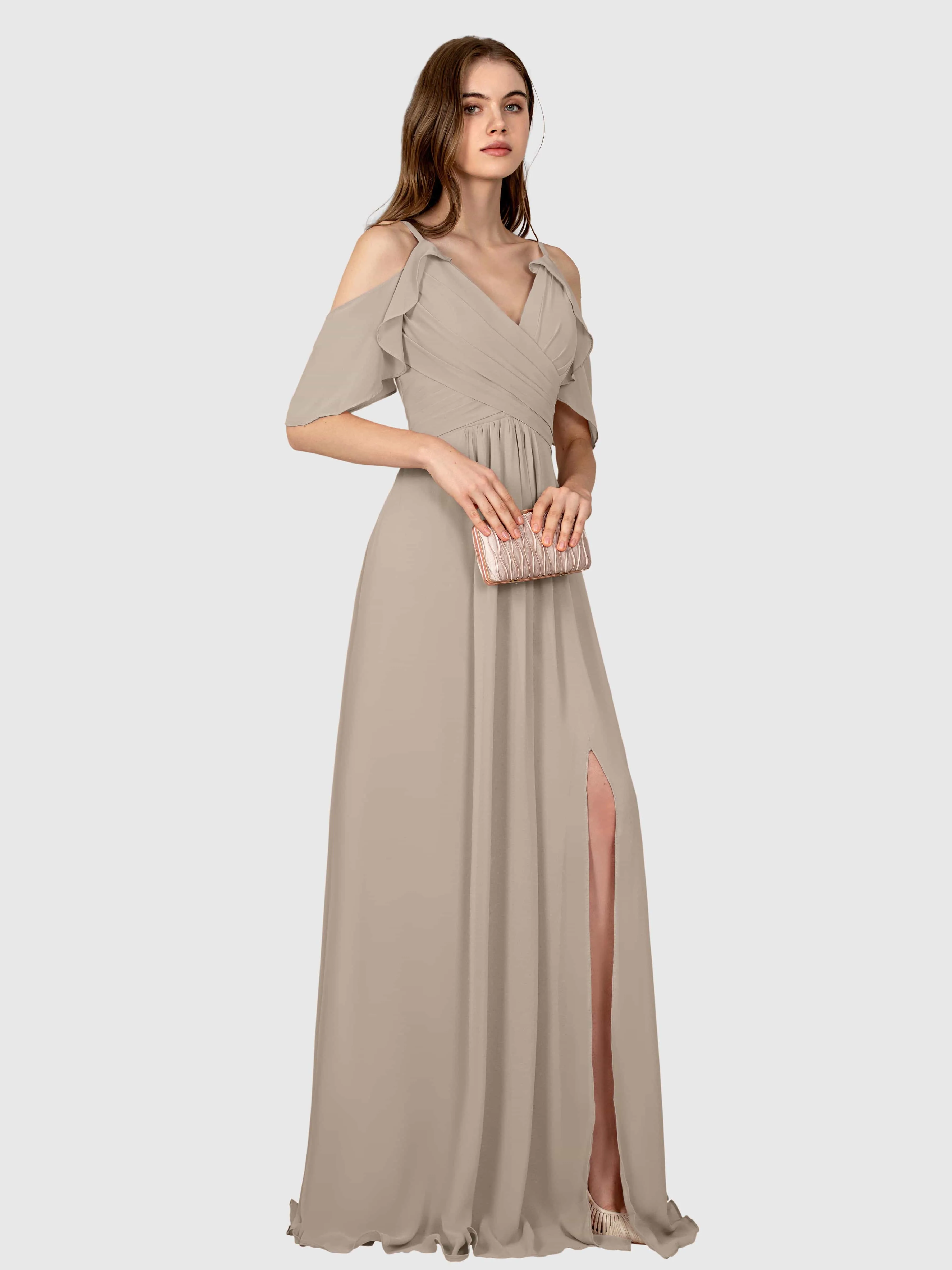 Evelyn Trendy Ruched Draped Sleeves Bridesmaid Dresses