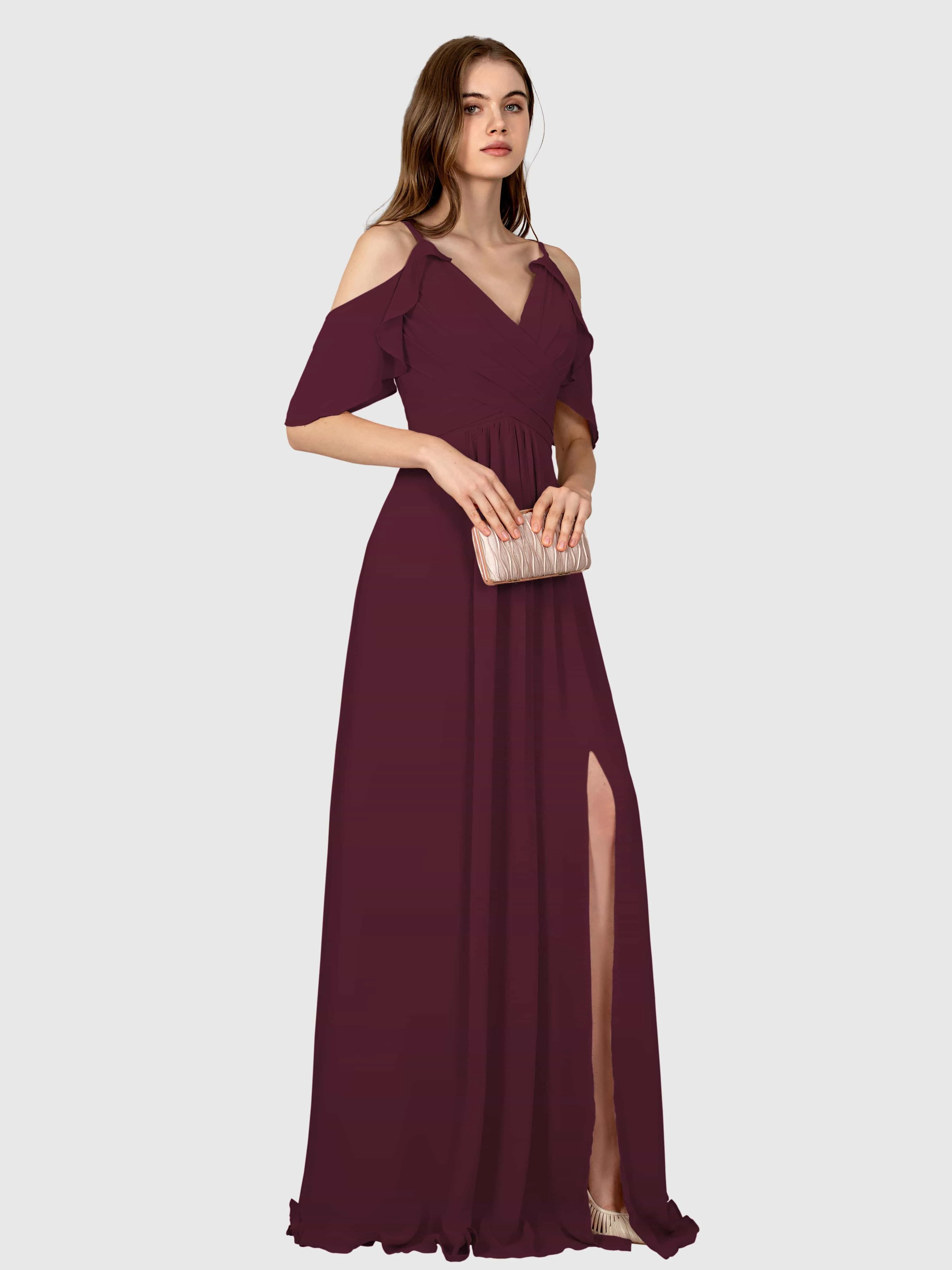 Evelyn Trendy Ruched Draped Sleeves Bridesmaid Dresses