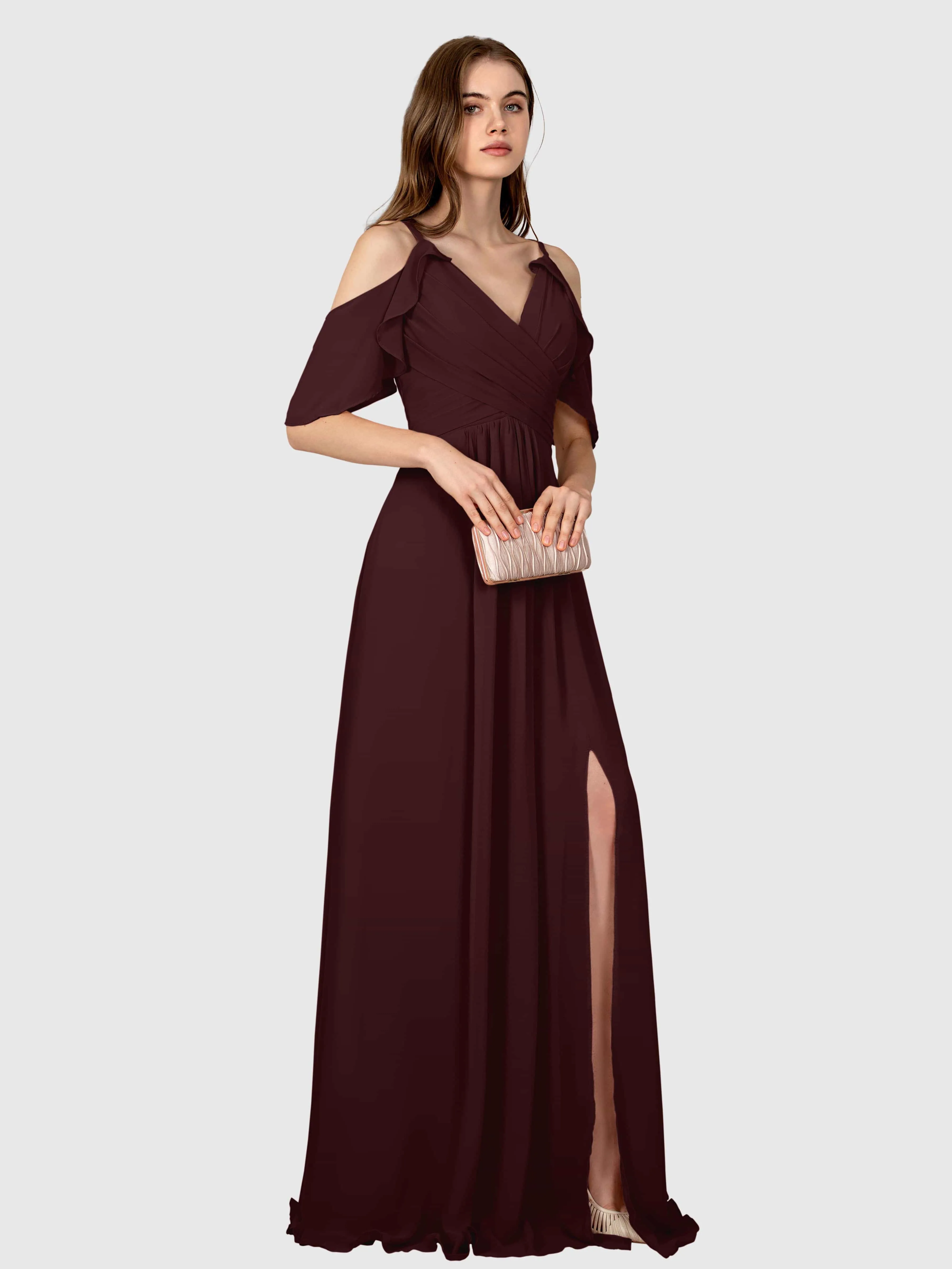 Evelyn Trendy Ruched Draped Sleeves Bridesmaid Dresses