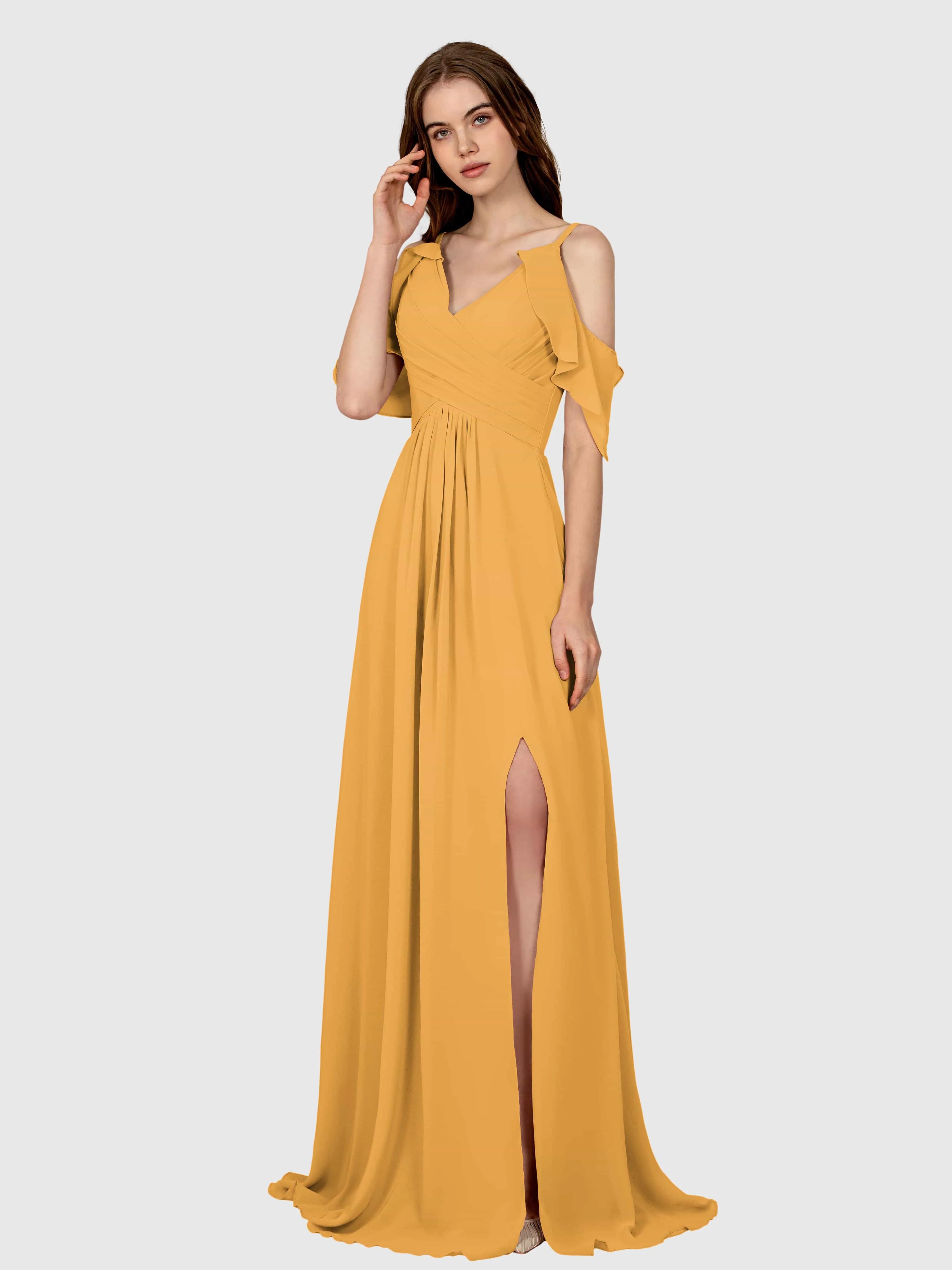 Evelyn Trendy Ruched Draped Sleeves Bridesmaid Dresses