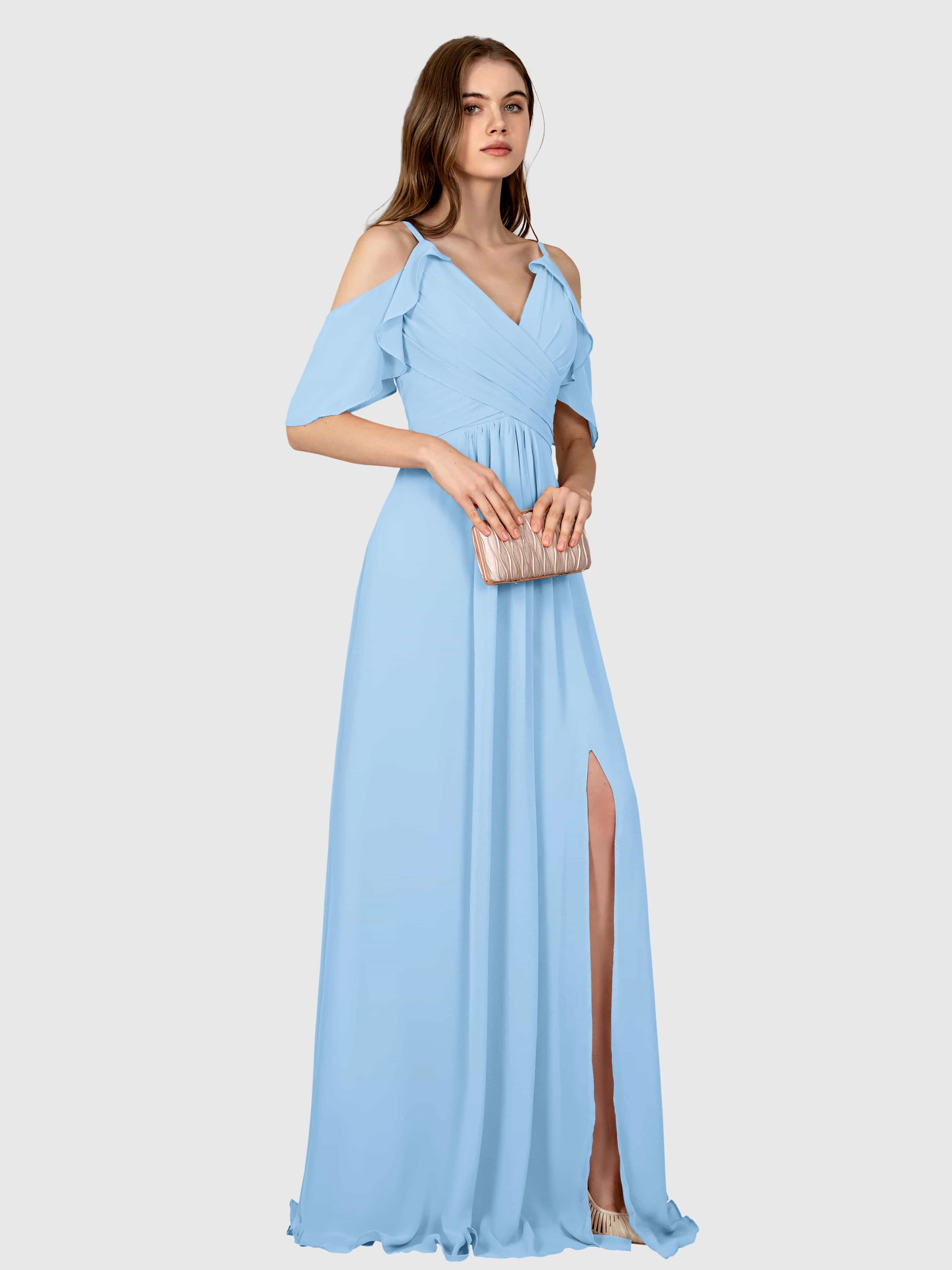 Evelyn Trendy Ruched Draped Sleeves Bridesmaid Dresses