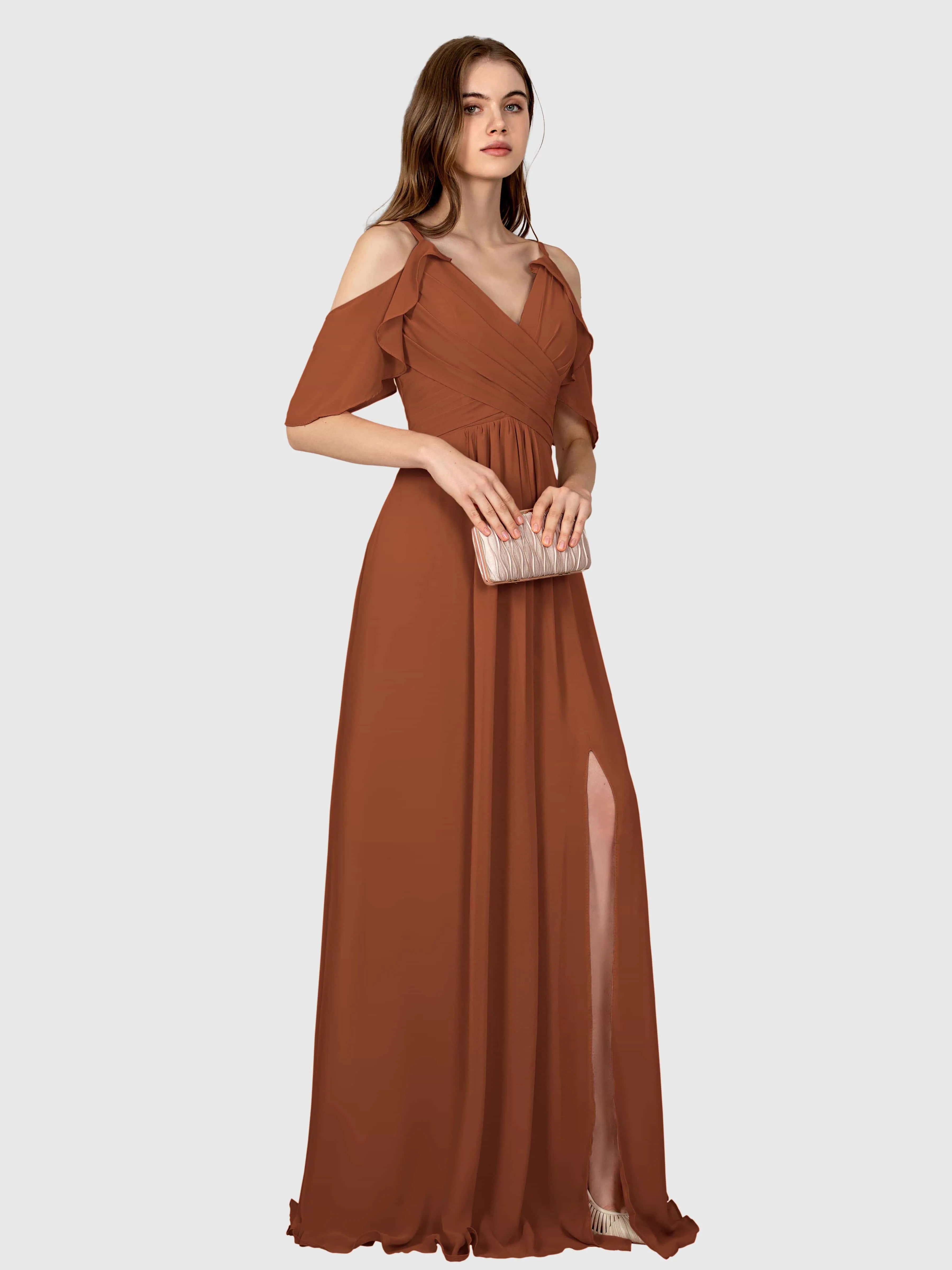Evelyn Trendy Ruched Draped Sleeves Bridesmaid Dresses