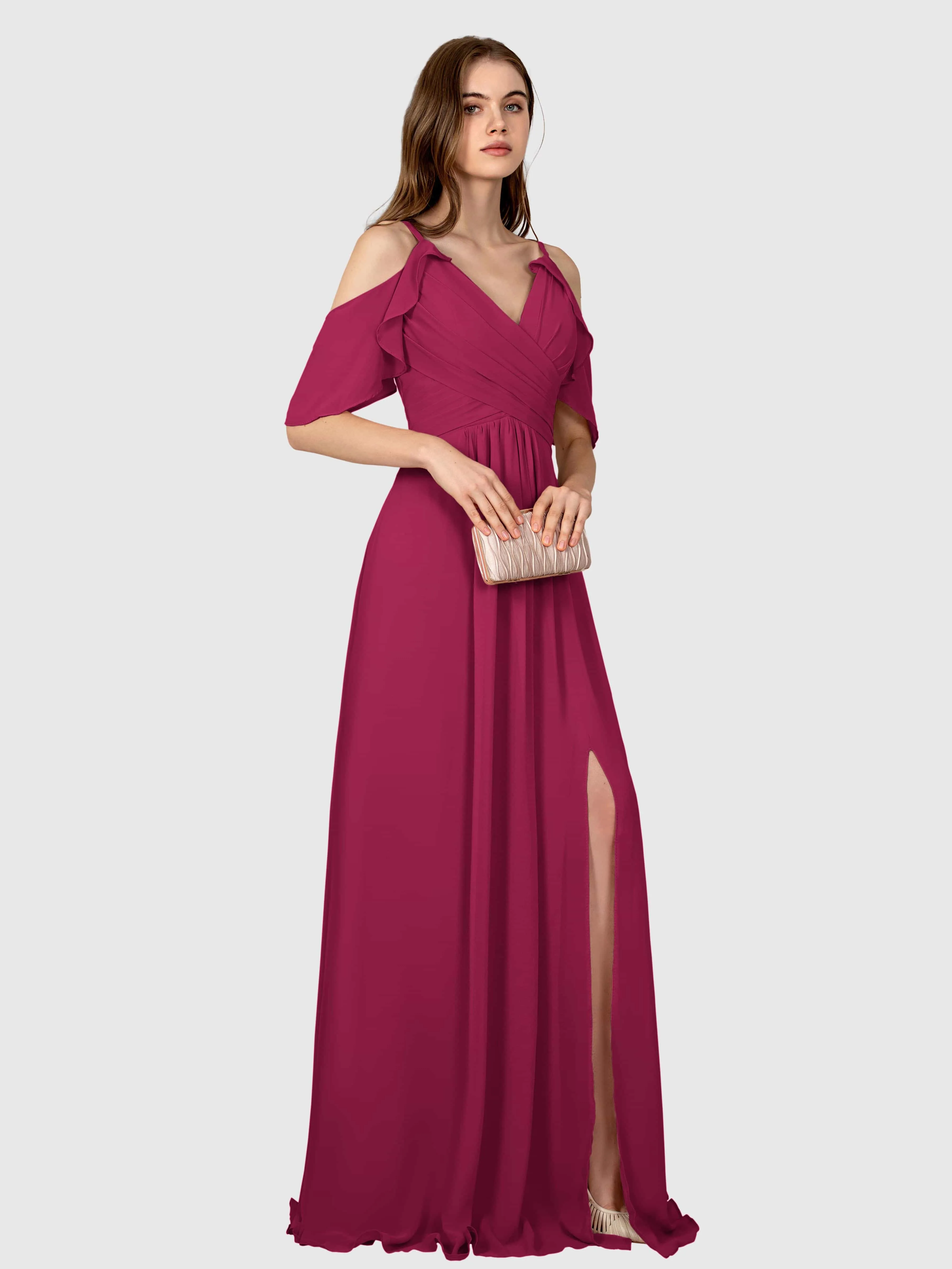Evelyn Trendy Ruched Draped Sleeves Bridesmaid Dresses