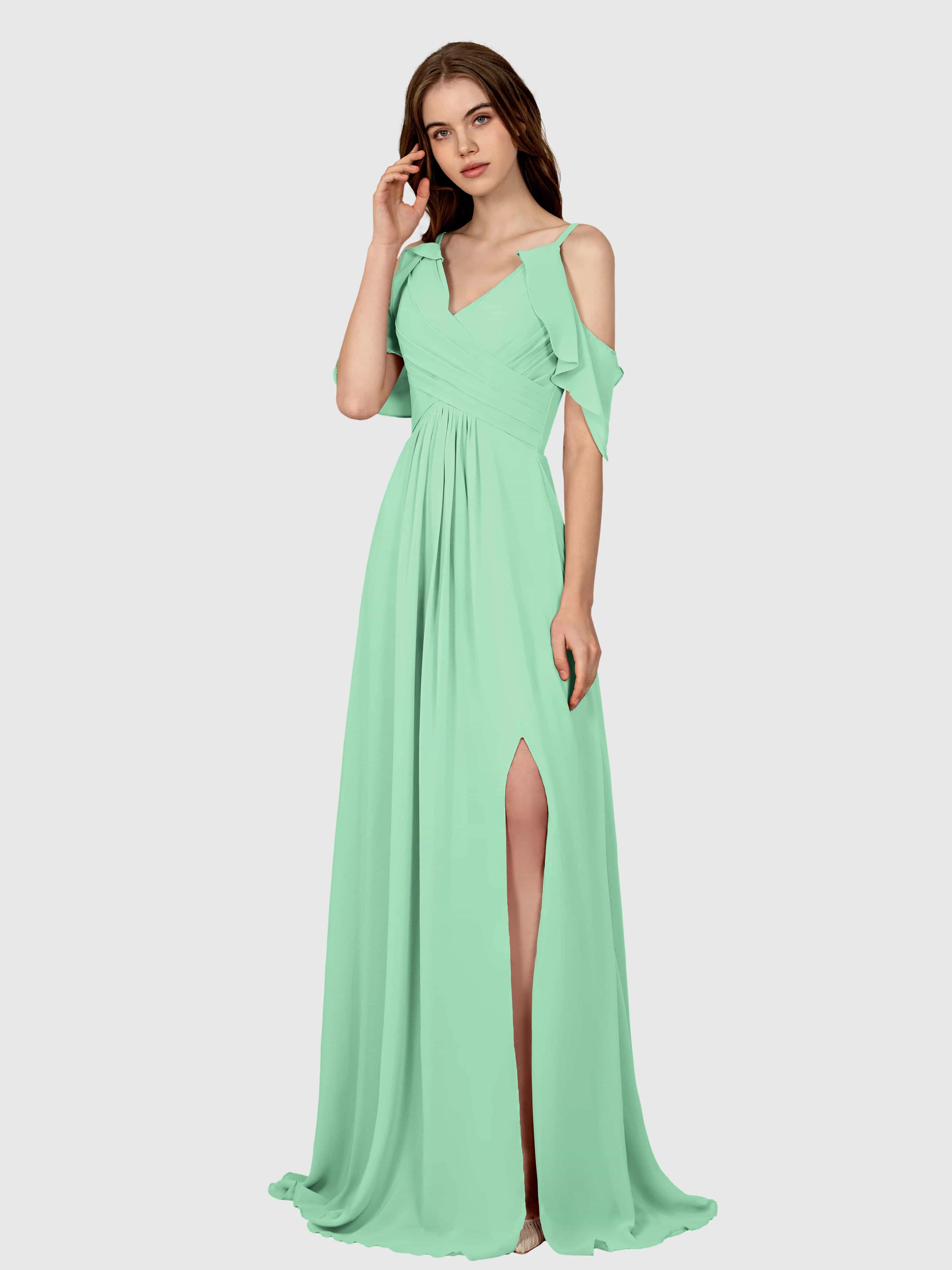 Evelyn Trendy Ruched Draped Sleeves Bridesmaid Dresses