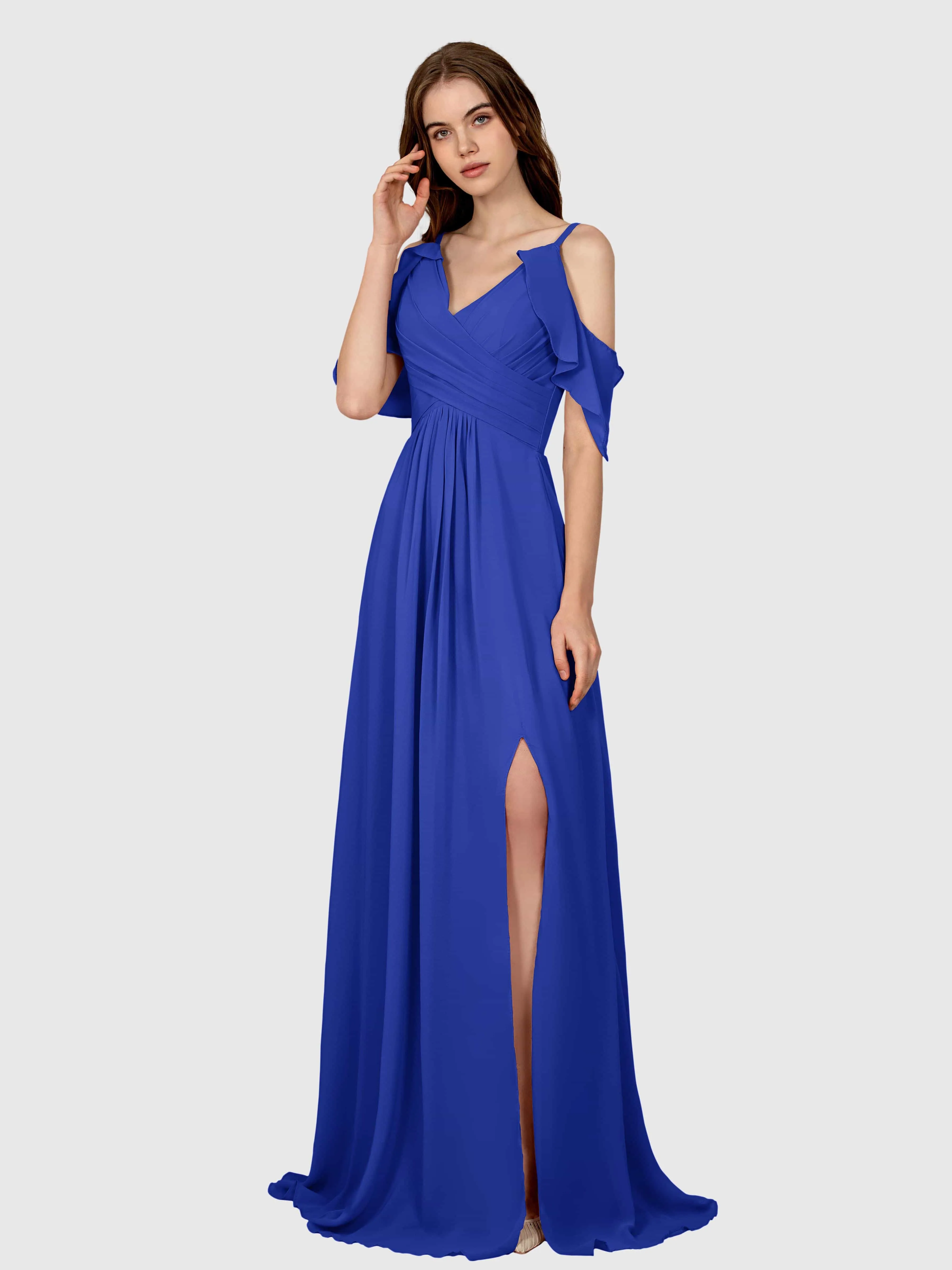 Evelyn Trendy Ruched Draped Sleeves Bridesmaid Dresses