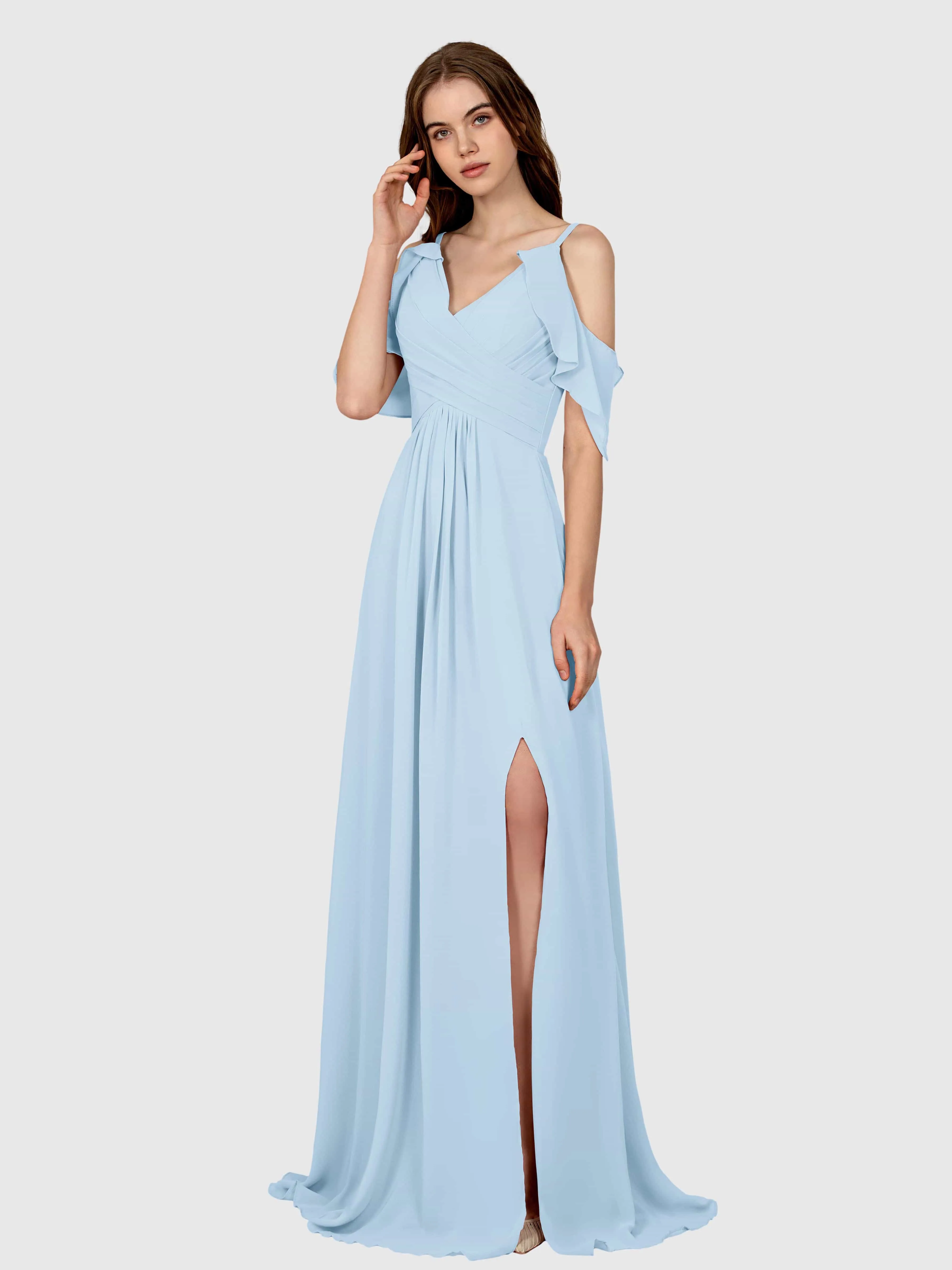Evelyn Trendy Ruched Draped Sleeves Bridesmaid Dresses