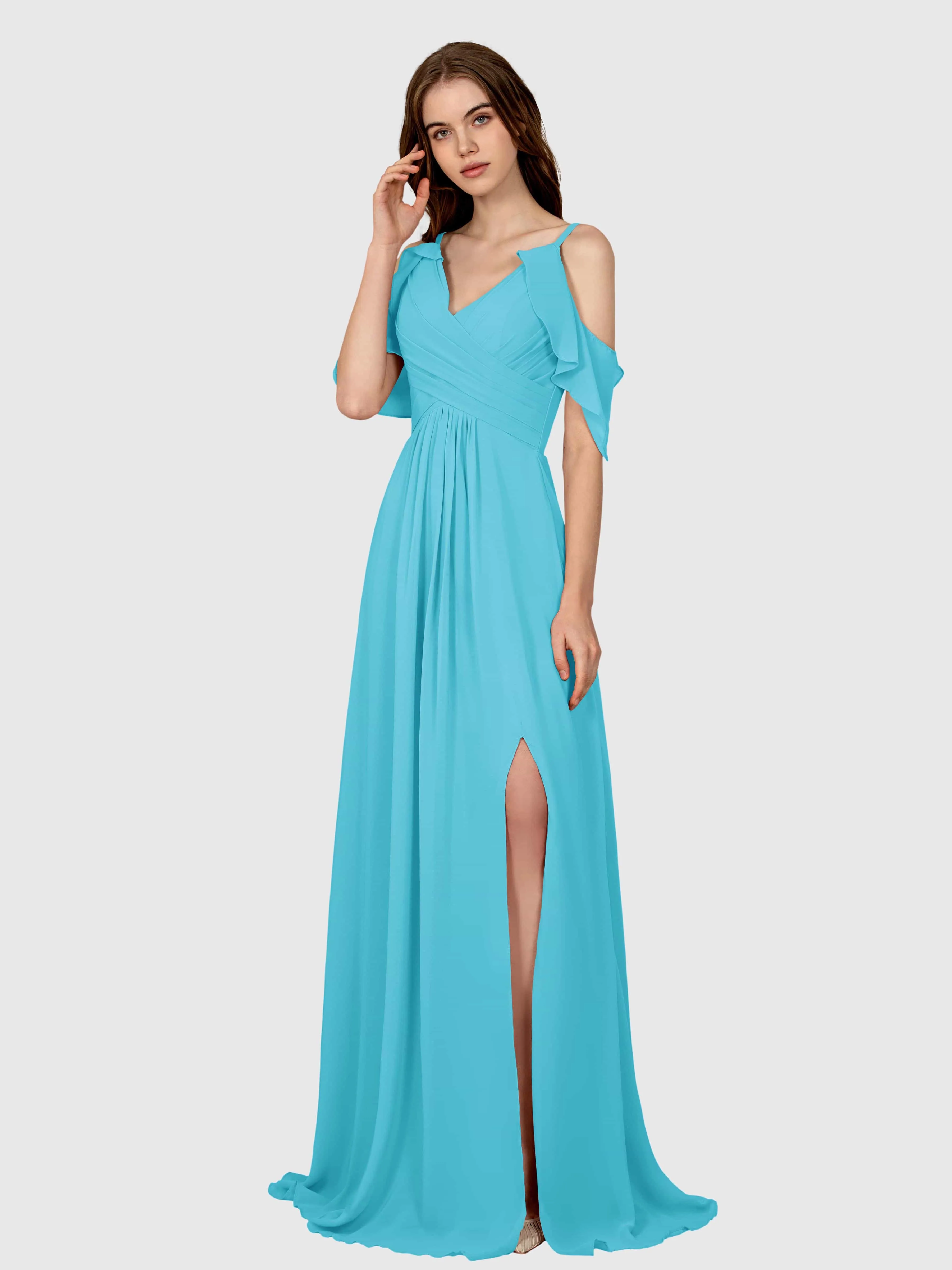 Evelyn Trendy Ruched Draped Sleeves Bridesmaid Dresses