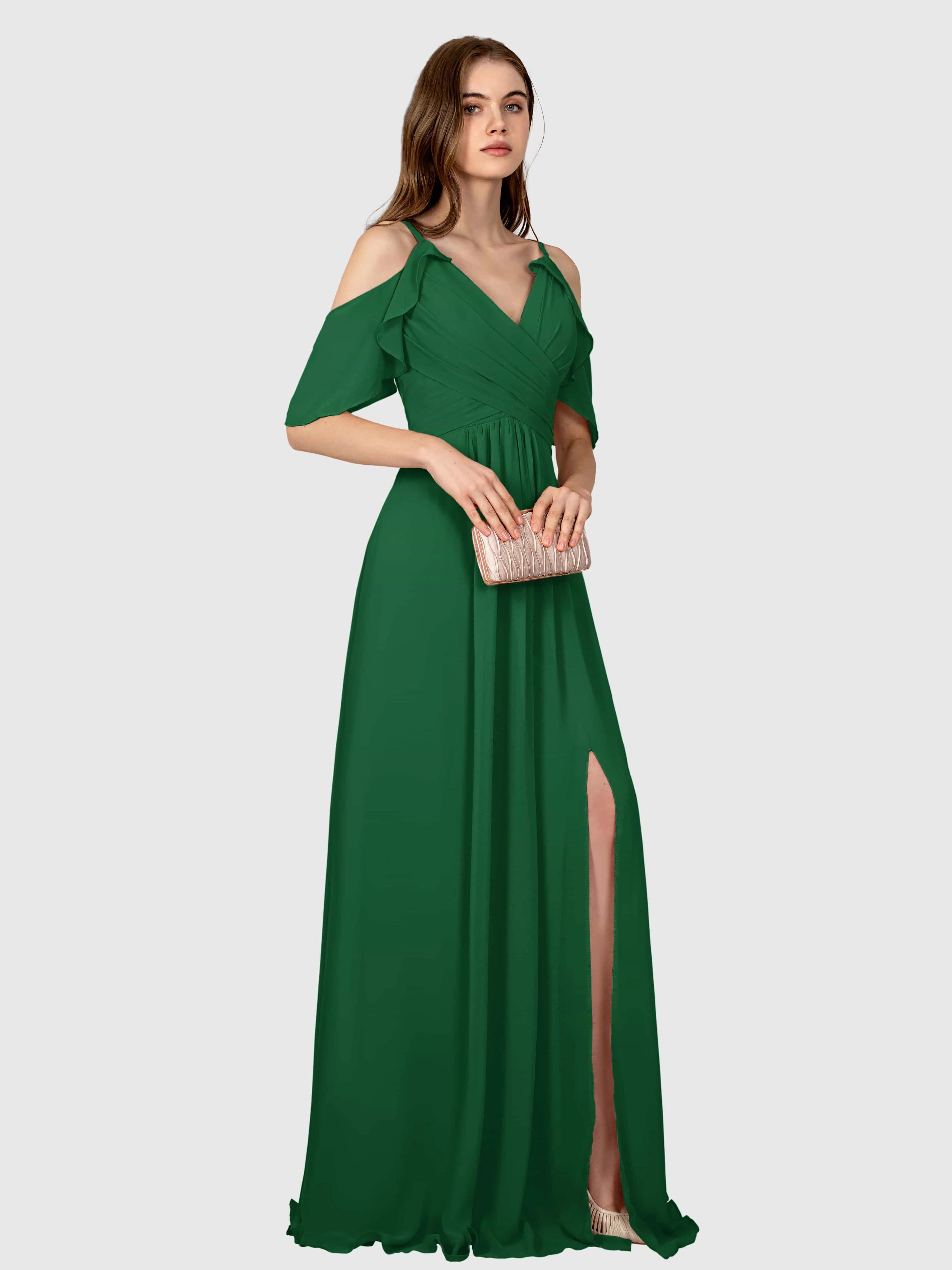 Evelyn Trendy Ruched Draped Sleeves Bridesmaid Dresses