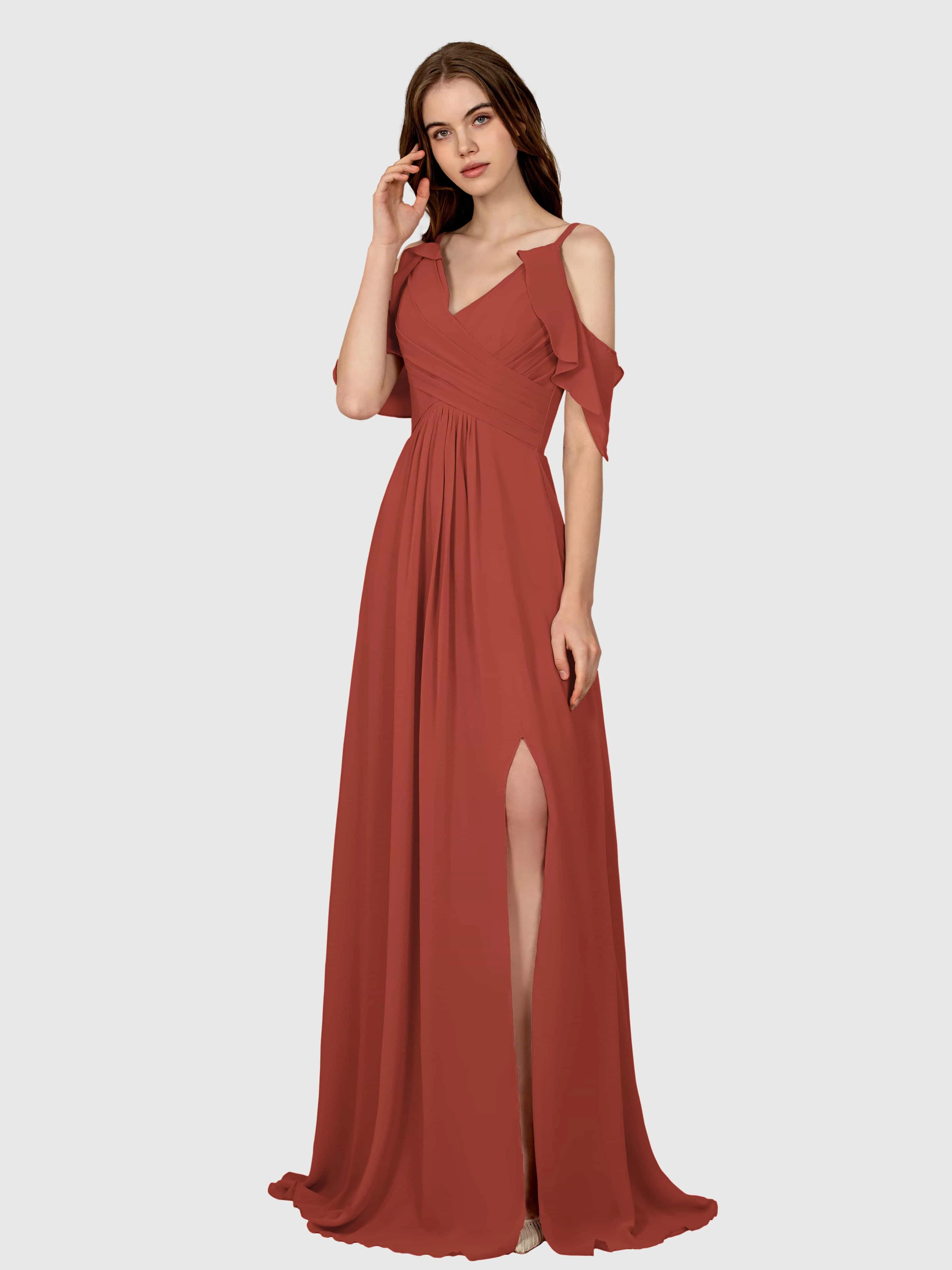 Evelyn Trendy Ruched Draped Sleeves Bridesmaid Dresses
