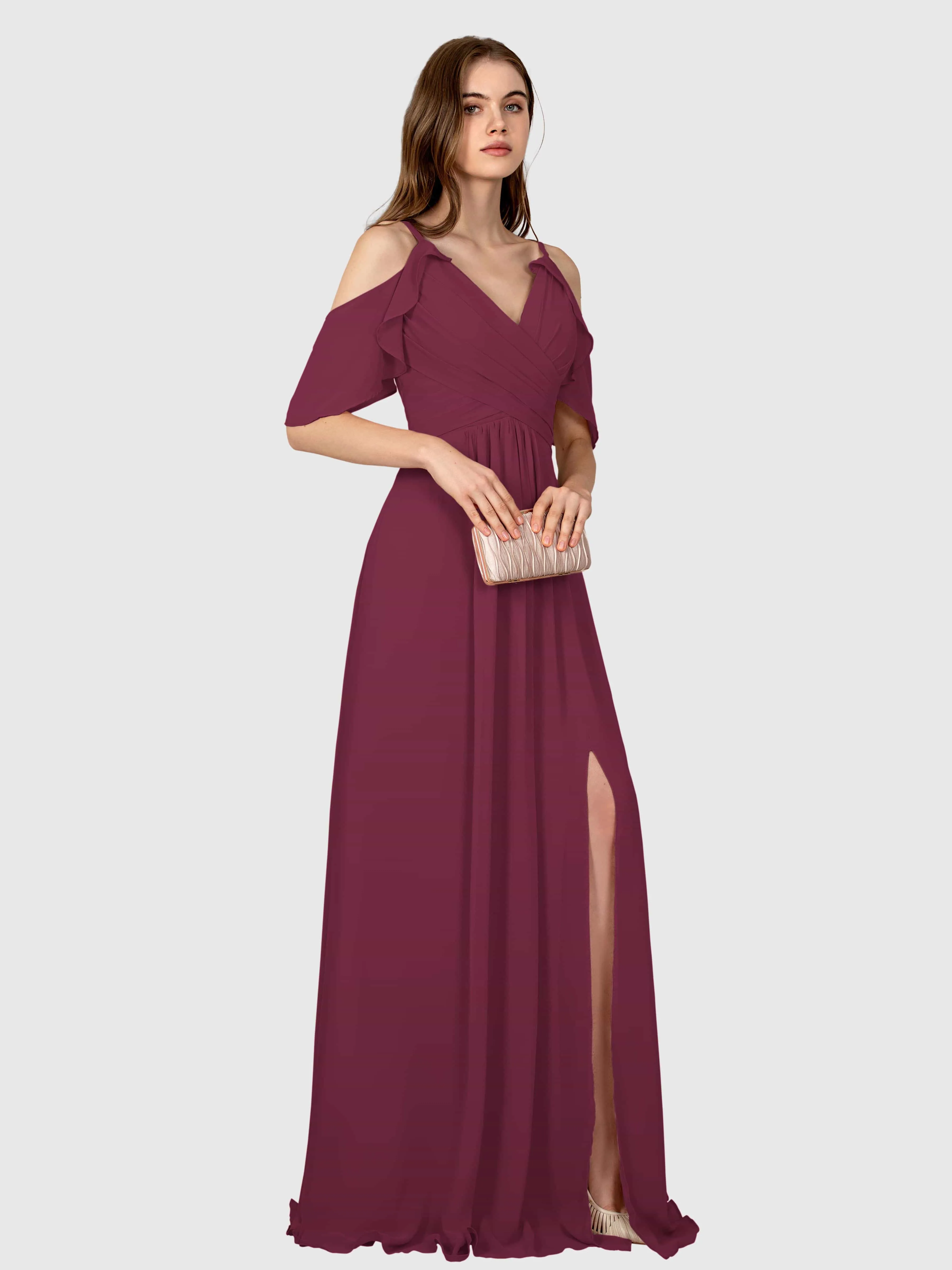 Evelyn Trendy Ruched Draped Sleeves Bridesmaid Dresses